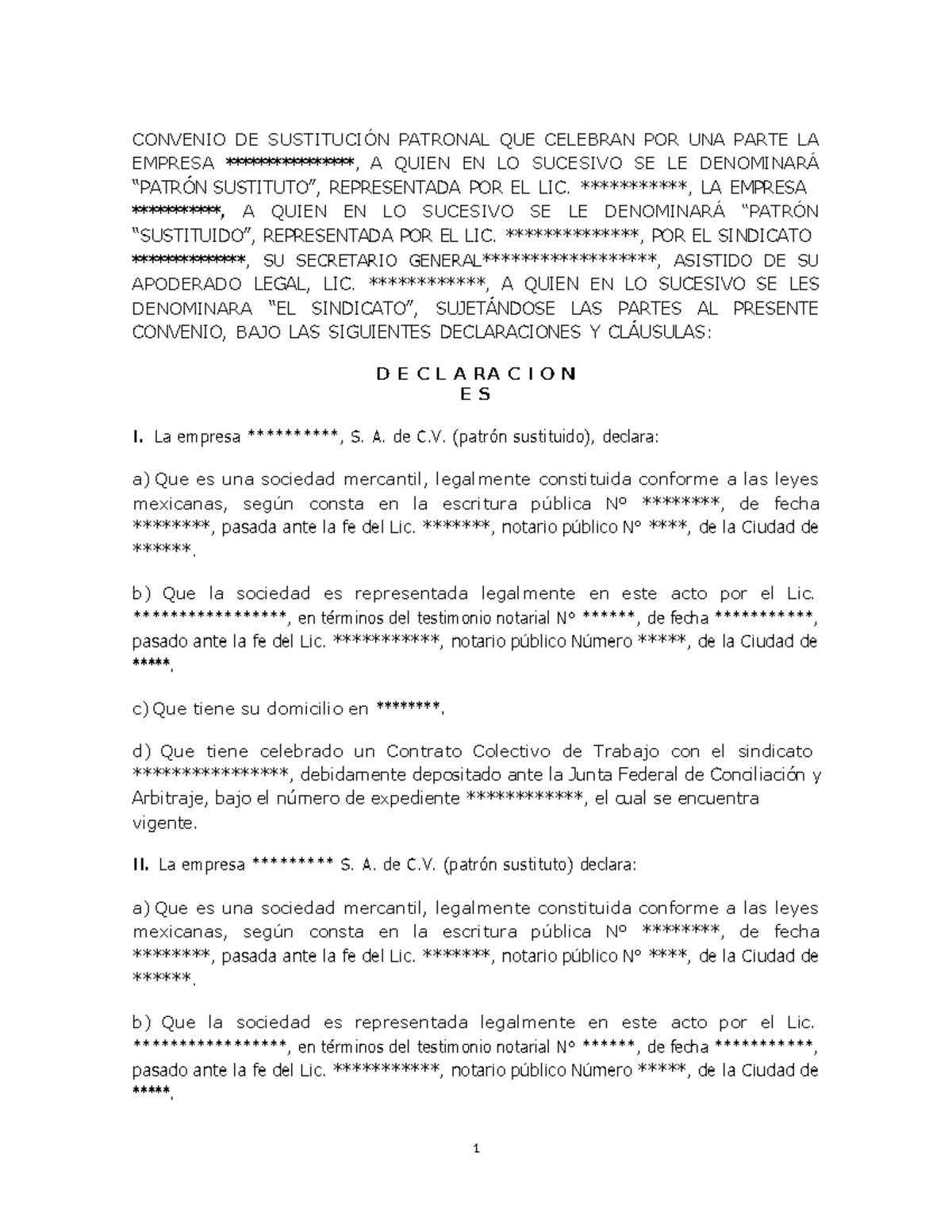 Convenio de Sustitución Patronal y sus Cláusulas Legales - Studocu