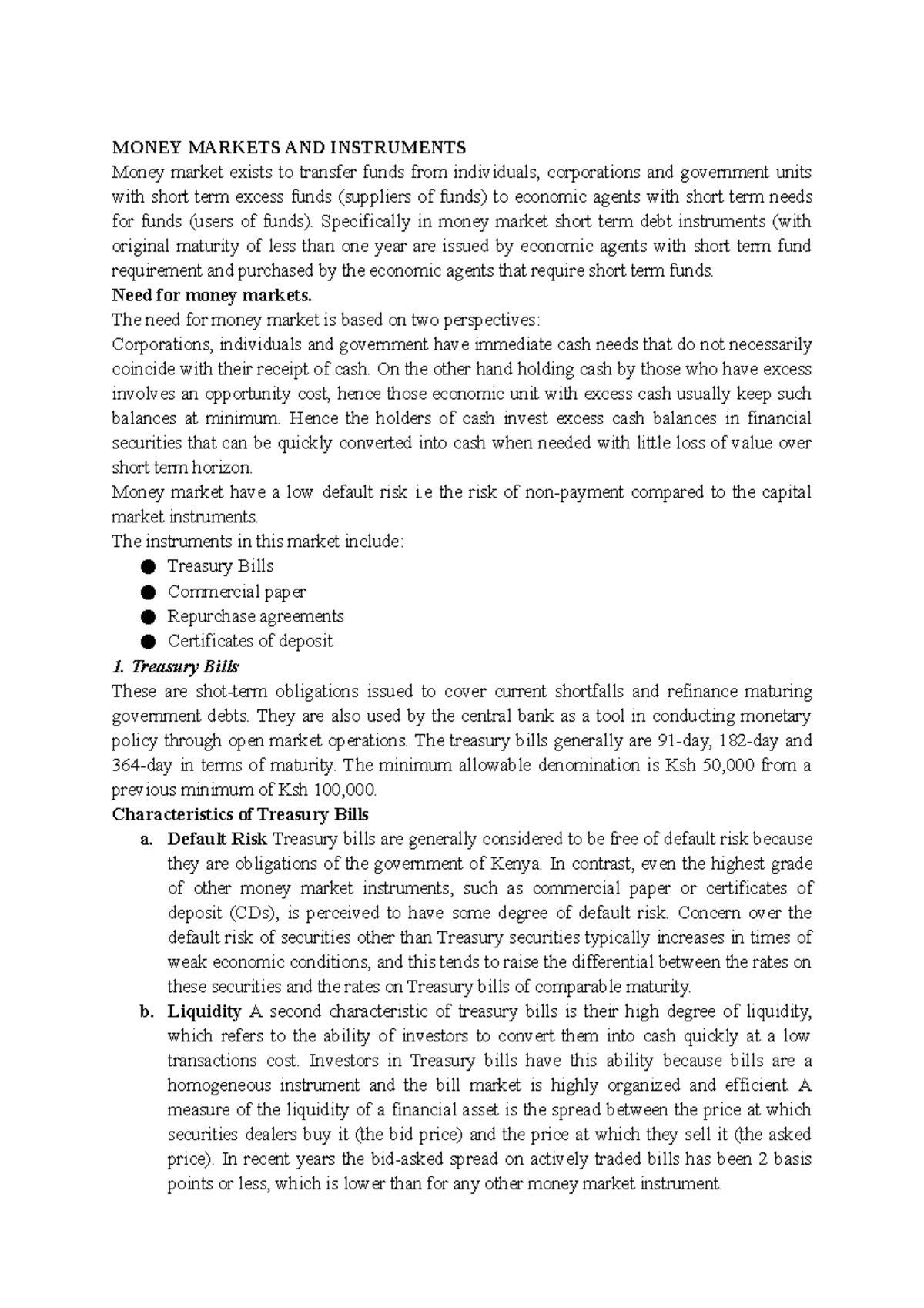 Money Markets and Instruments Overview: A Comprehensive Guide - Studocu