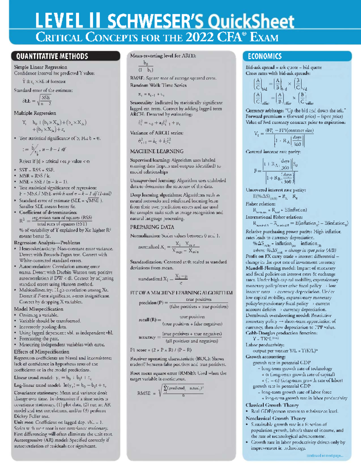 Quick Sheet CFA L2 2022: Key Concepts in Quantitative Methods - Studocu