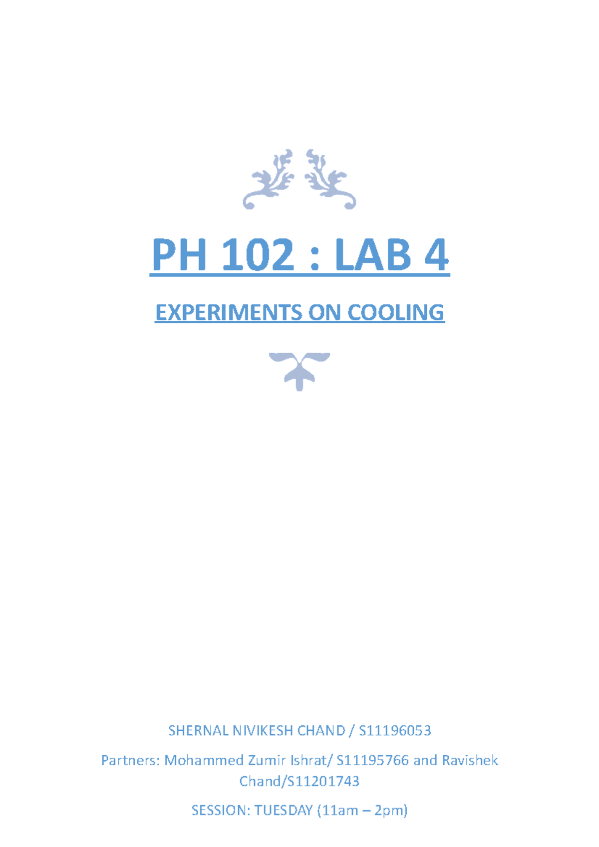 PH 102 Lab 4 Final - Experiments on Cooling and Heat Capacity - Studocu