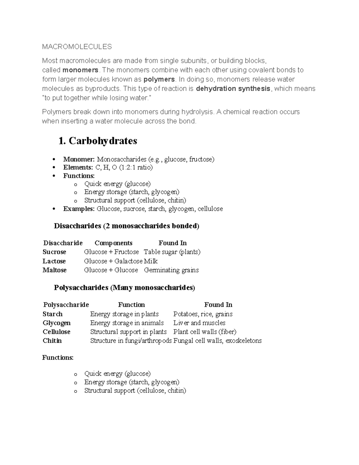 MACROMOLECULES: Structure, Functions, and Types of Biological Polymers ...