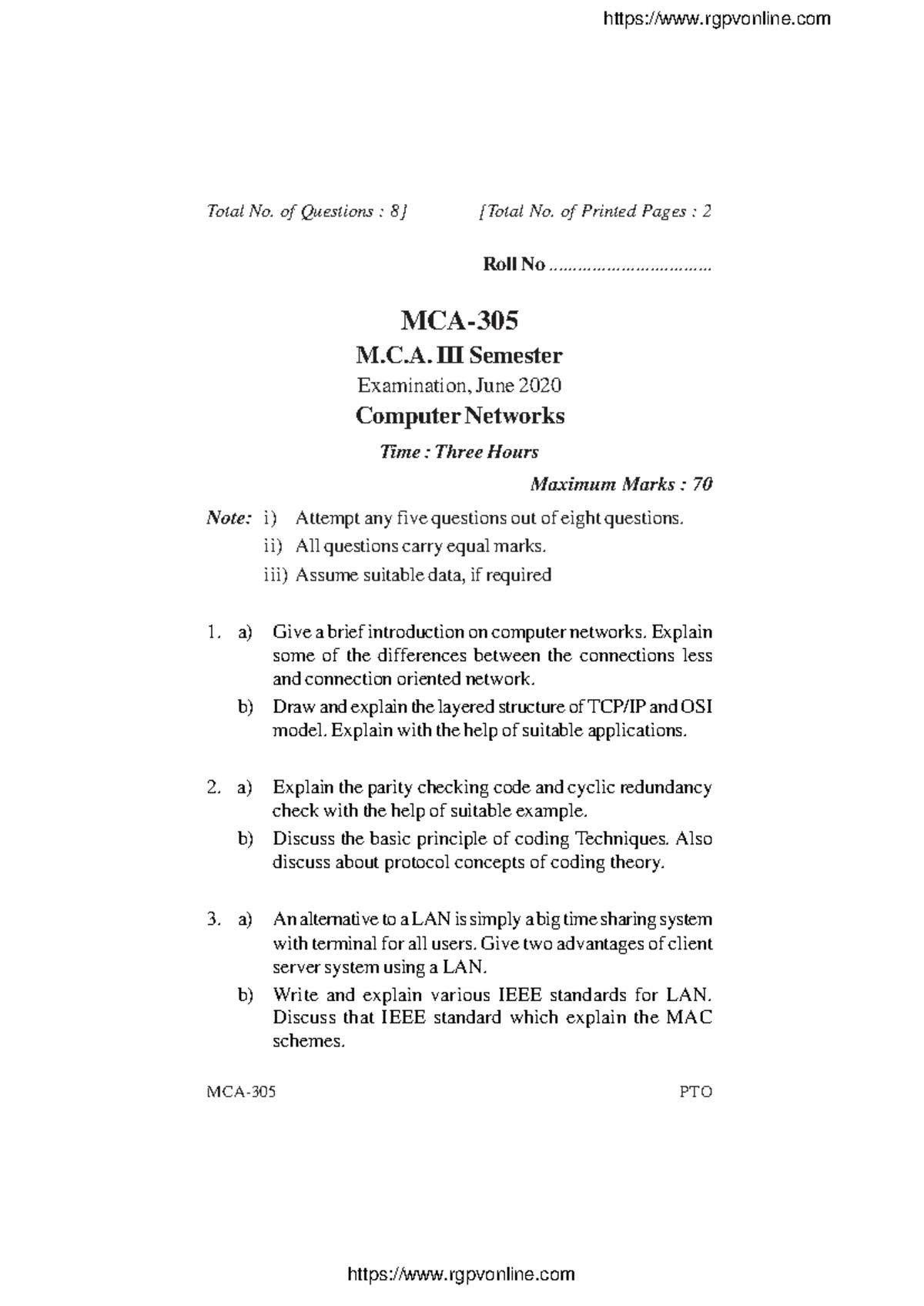 MCA 305 Computer Networks Final Exam December 2017 Study Guide - Studocu