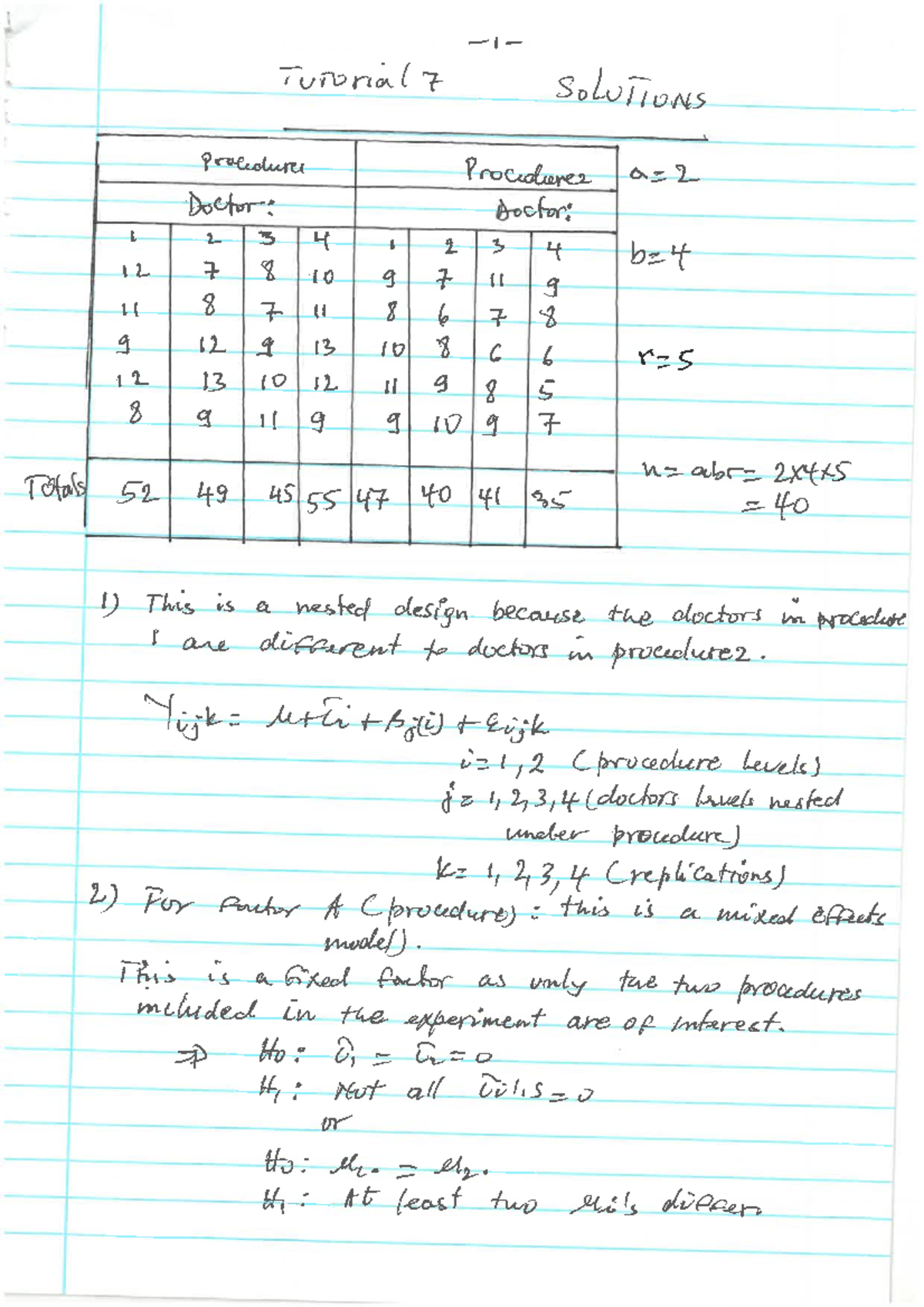 Tutorial 7 Solutions: Nested Design Analysis and Results - Studocu