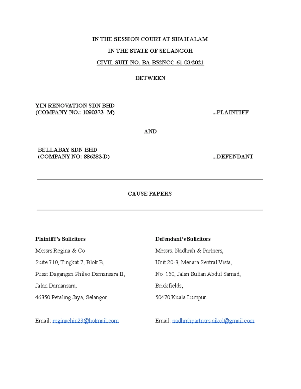 Plaintiff's Bundle of Authorities for Suit No. WA-22NCvC-945-11/2024 ...