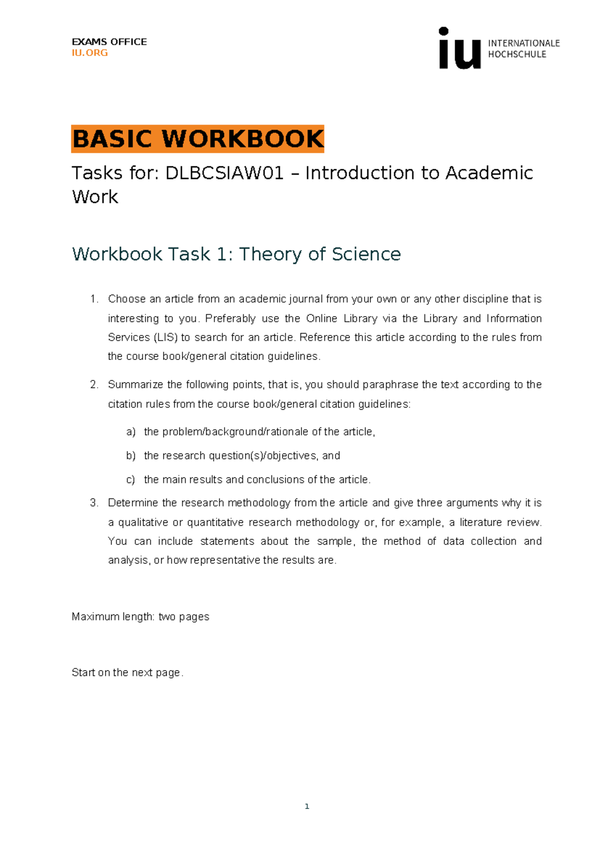 Task Basic Workbook Dlbcsiaw 01 2 - IU BASIC WORKBOOK Tasks for ...