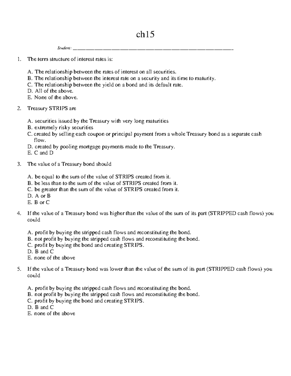 Chapter 15 - Test bank - ch _Student: - Studocu