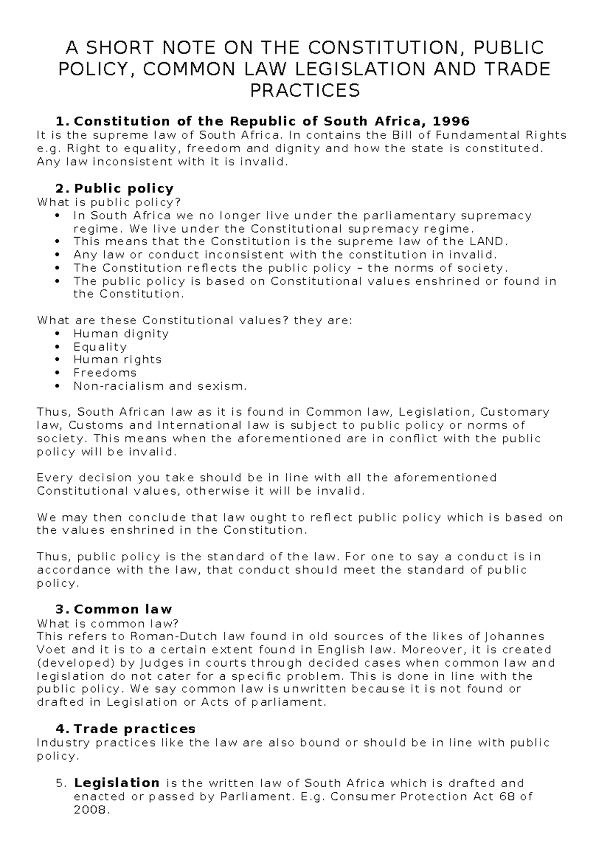 Ber 220 - Notes on Constitution, Public Policy, Common Law ...