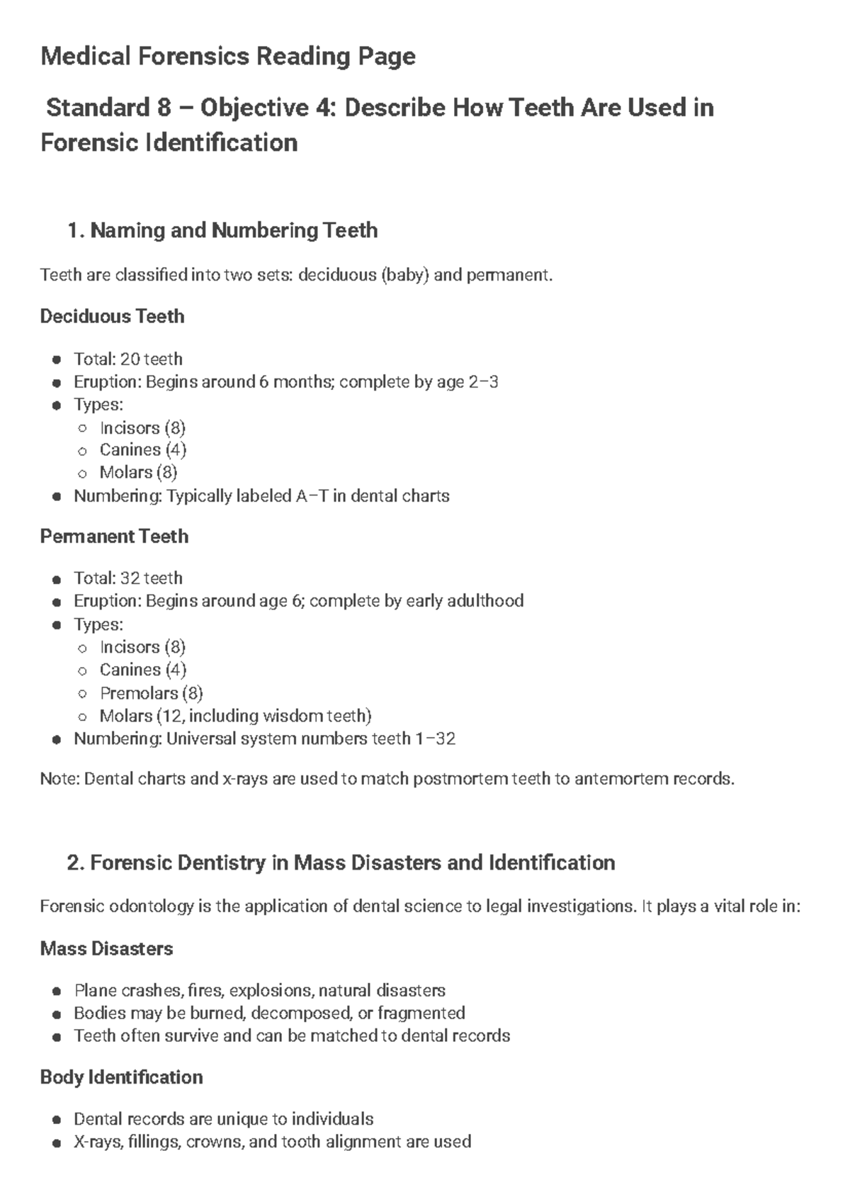 Medical Forensics Standard 8: Forensic Dentistry & Teeth Identification ...