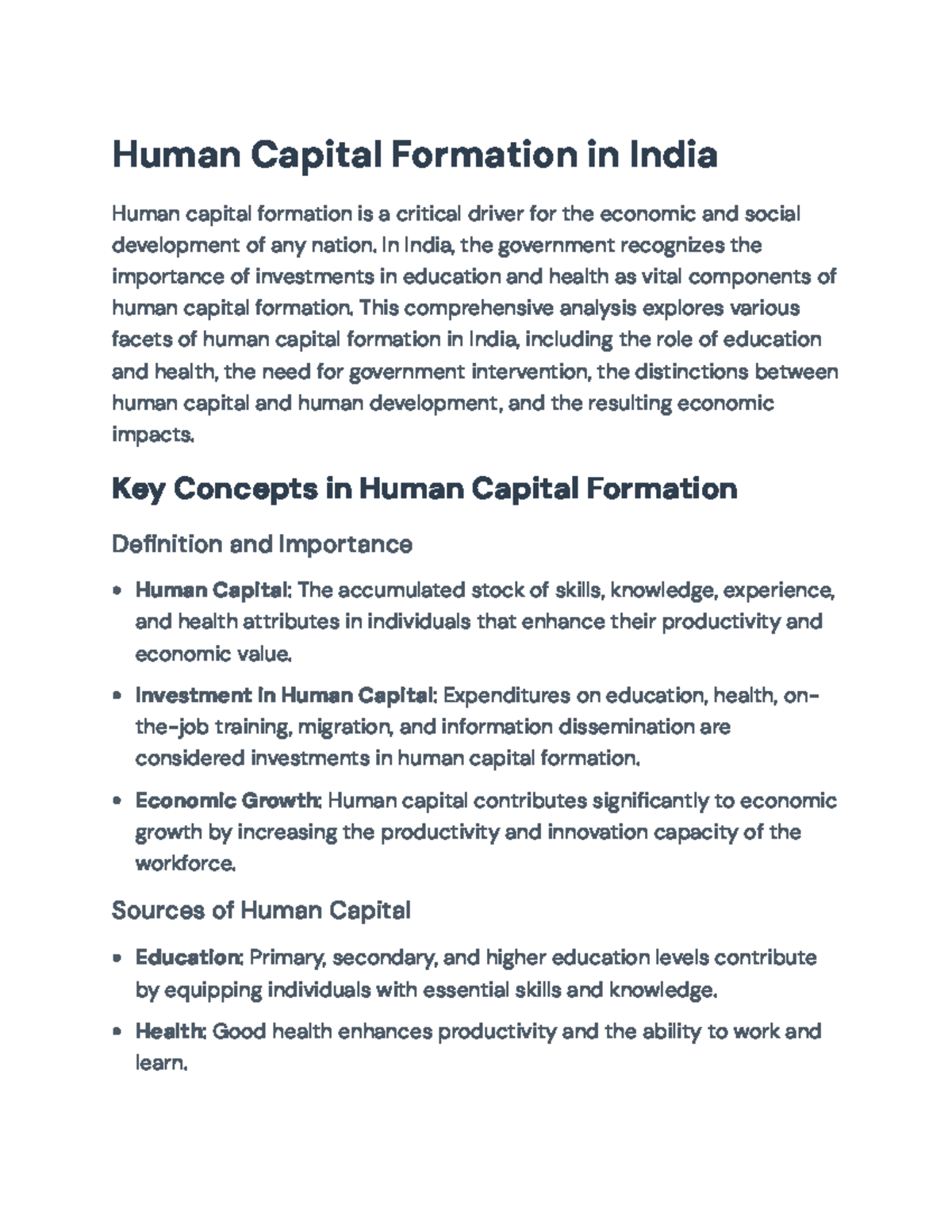 Human Capital Formation in India: A Pathway to Economic Growth - Human ...