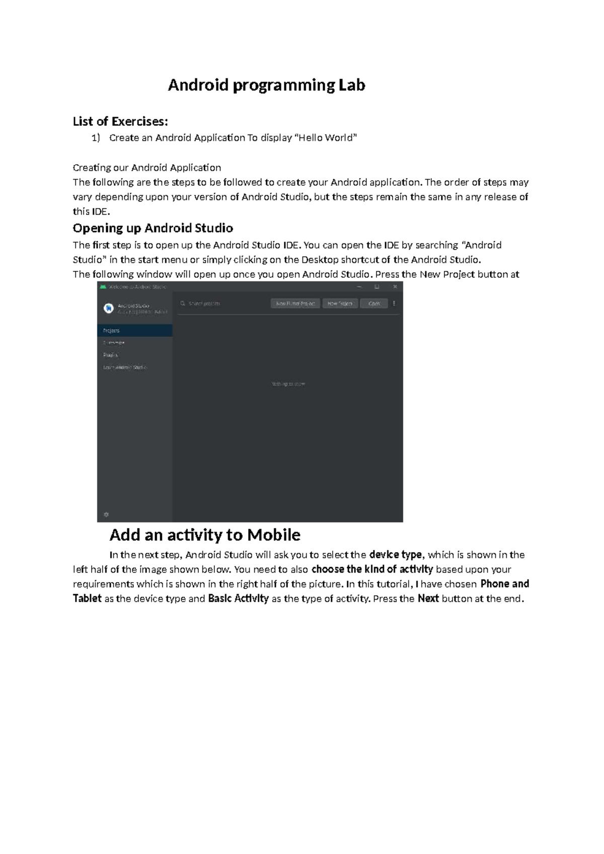 Android Programming Lab: Creating Your First App Exercise - Studocu