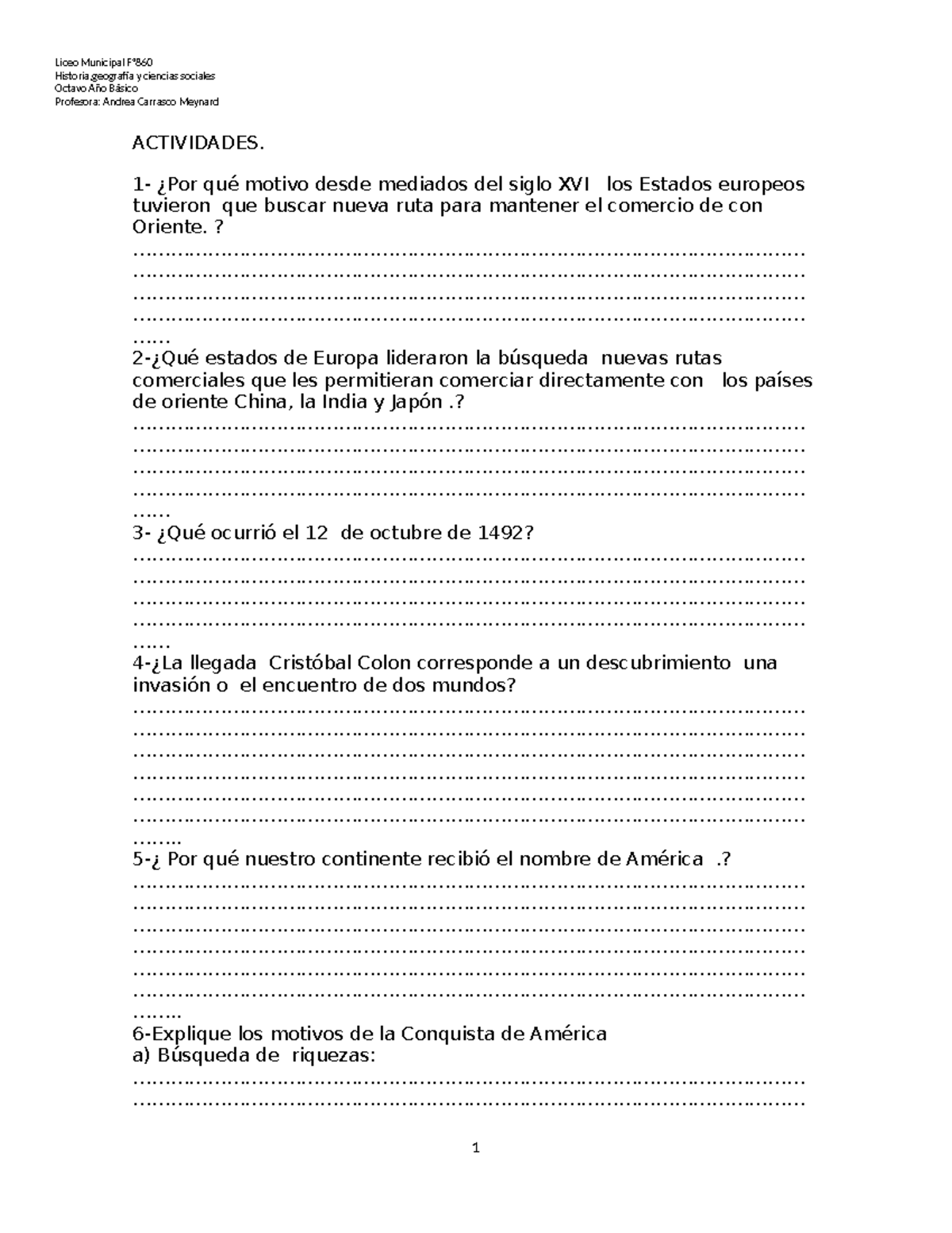 Guía de Actividades sobre la Conquista de América - Hist. Octavo A ...