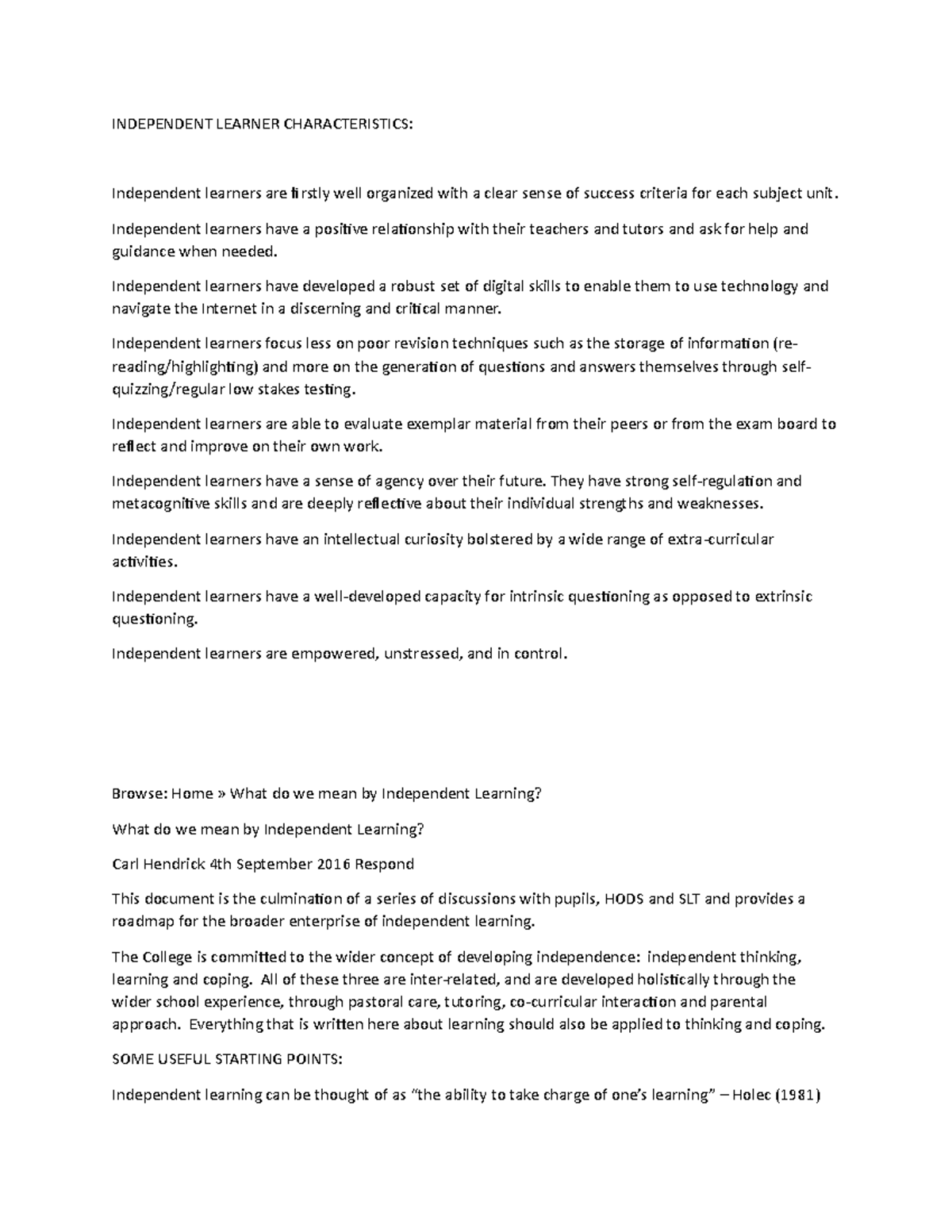 Independent Learning: Characteristics and Best Practices (English ...