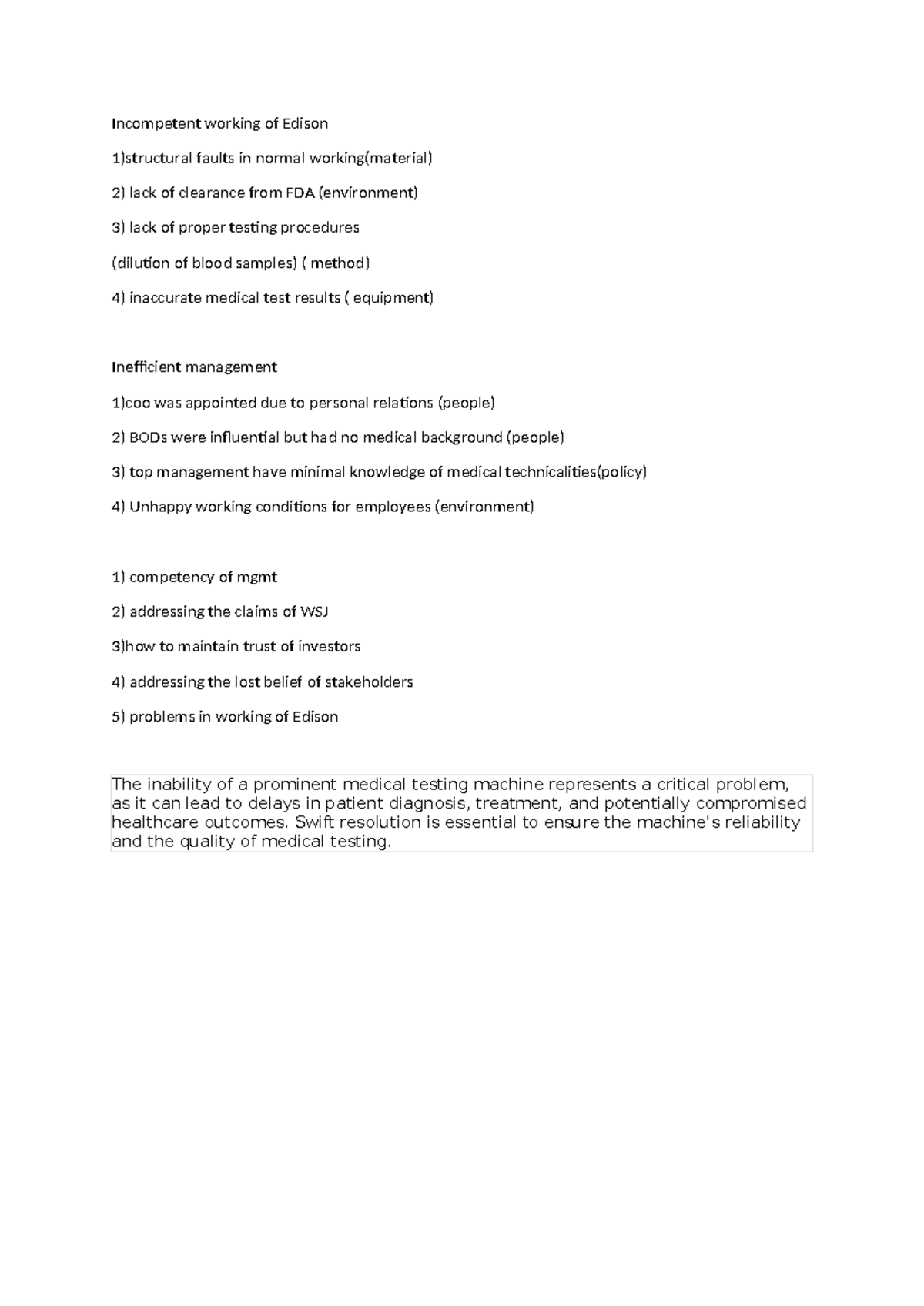 Case Study: Analysis of Incompetence in Edison's Medical Testing ...