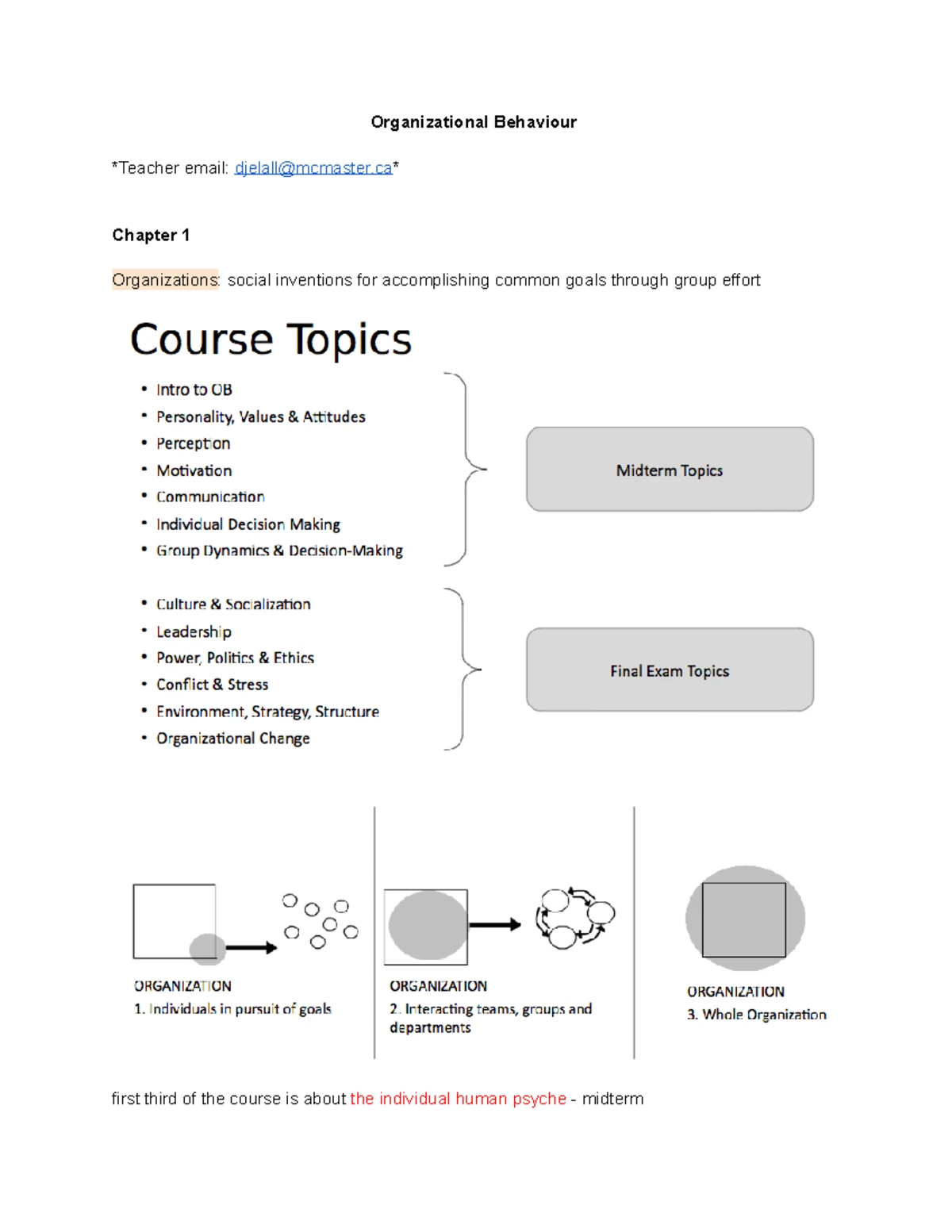 Organizational Behaviour 1BA3 - Winter 2024 Course Outline - Studocu