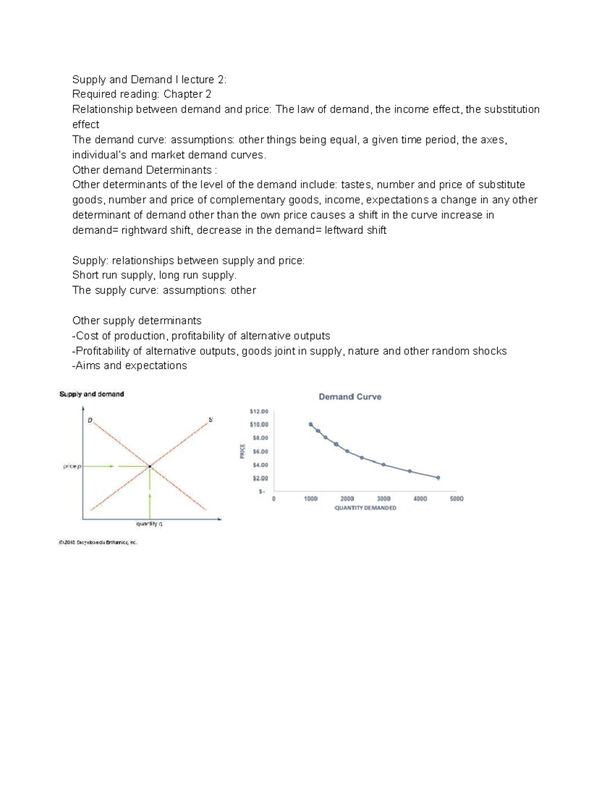 Supply and Demand I (ECON101): Lecture 2 Notes on Curves and Effects ...