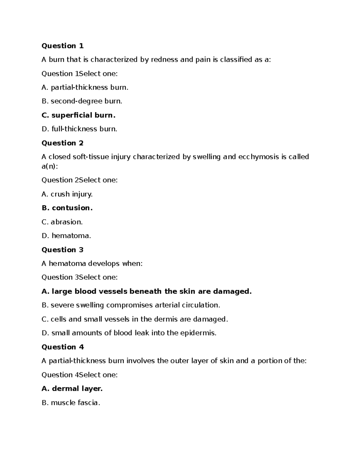 Chapter 27 - Practice Quiz on Burns and Injuries - Studocu