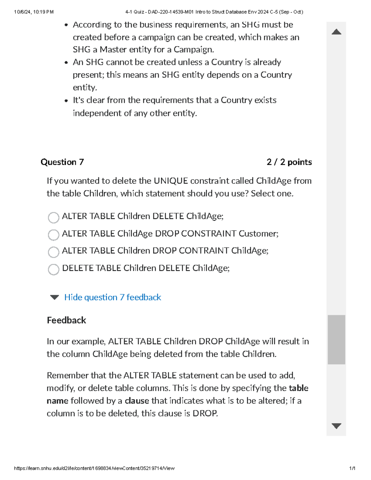 4-1 Quiz Answers - DAD-220 Intro to Structured Database Environment ...
