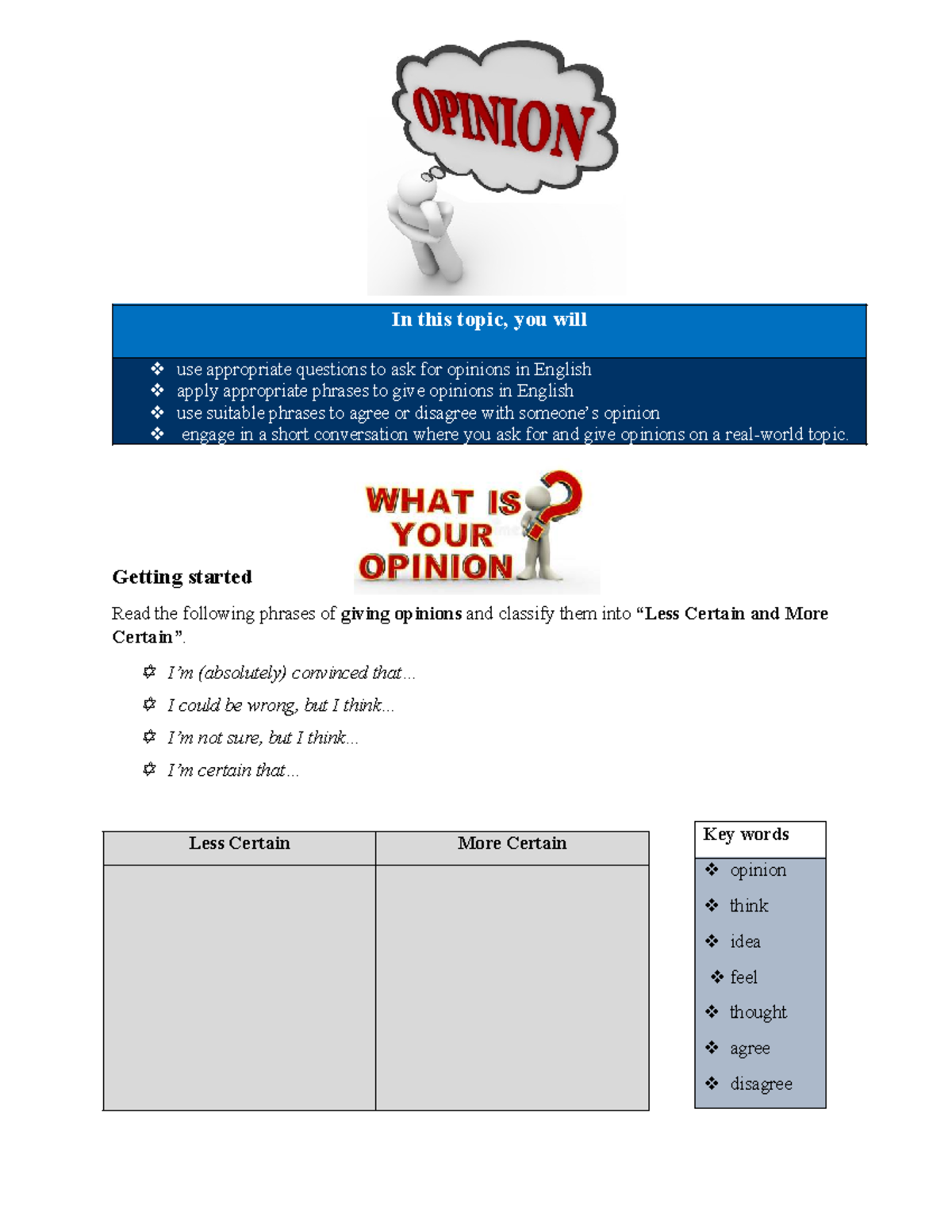 ENG 101: Asking for and Giving Opinions - Lesson Notes - Studocu