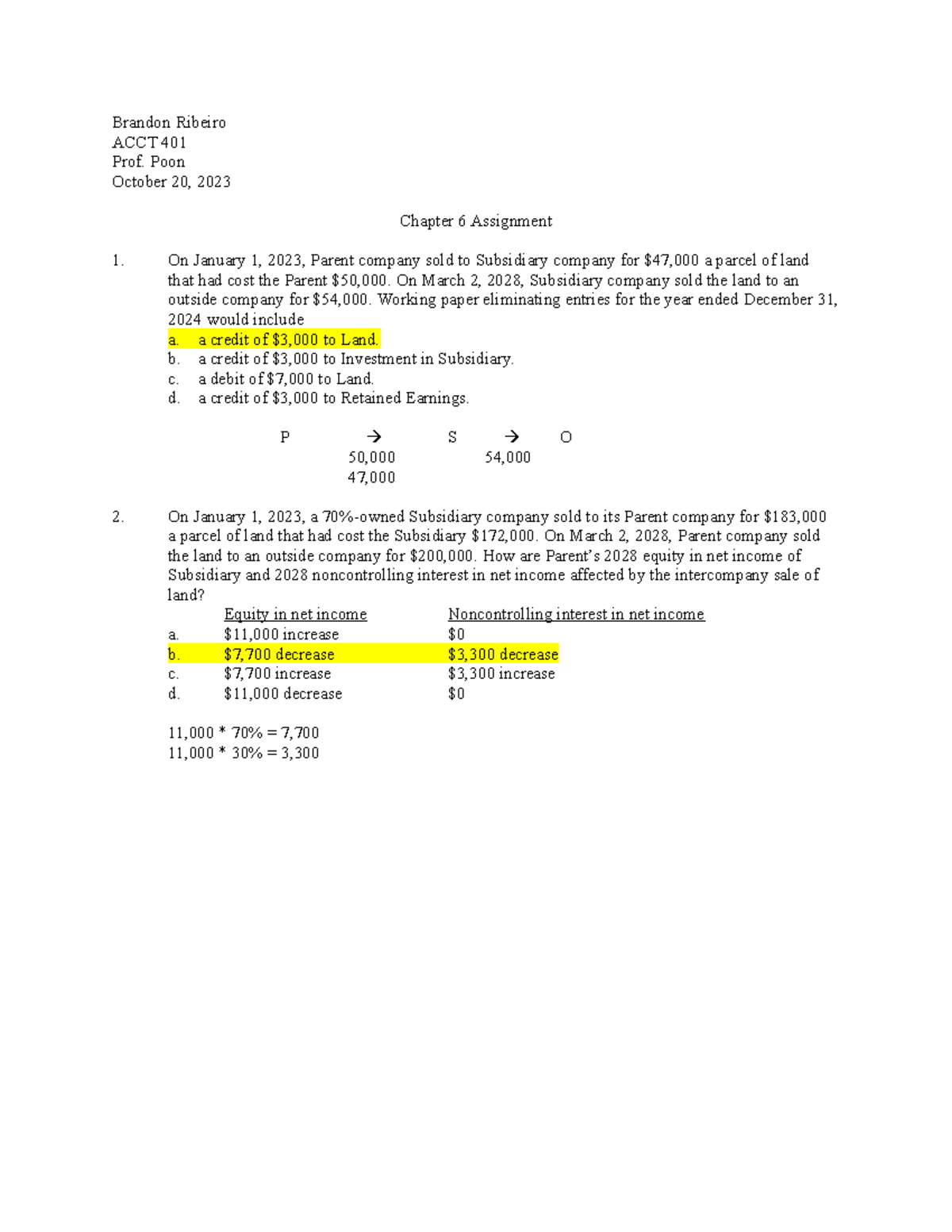 Chapter 6 Assignment - ACCT 401 - Intercompany Transactions Analysis ...