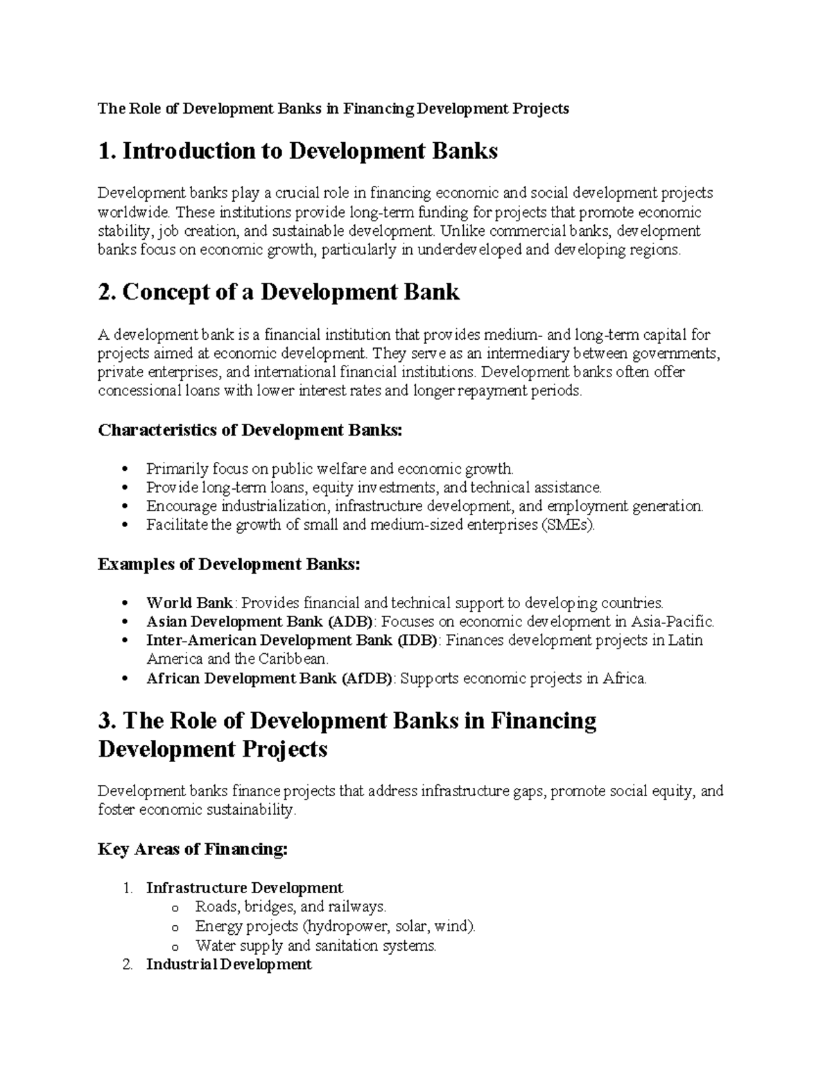 The Role of Development Banks in Financing Development Projects ...