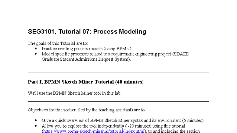 SEG3101, Tutorial 07: BPMN Process Modeling Guide - Studocu