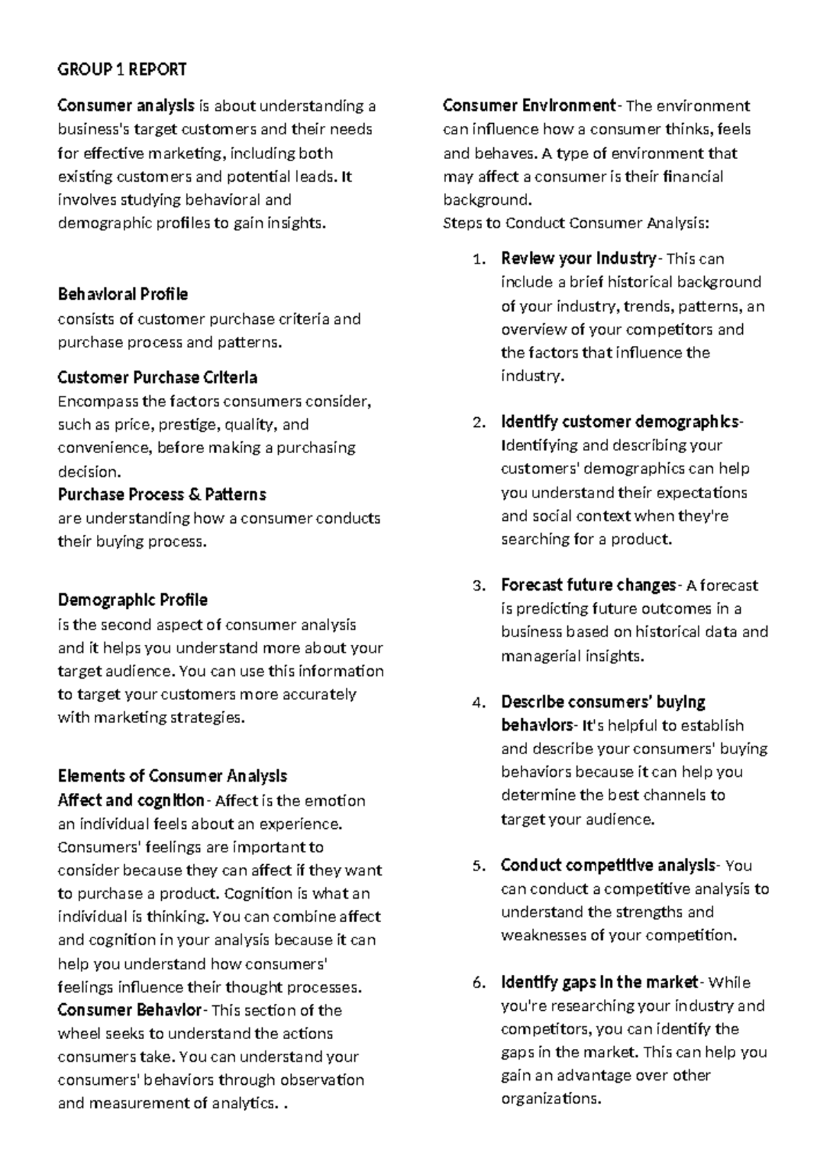 Marketing Consumer analysis reviewer - GROUP 1 REPORT Consumer analysis ...