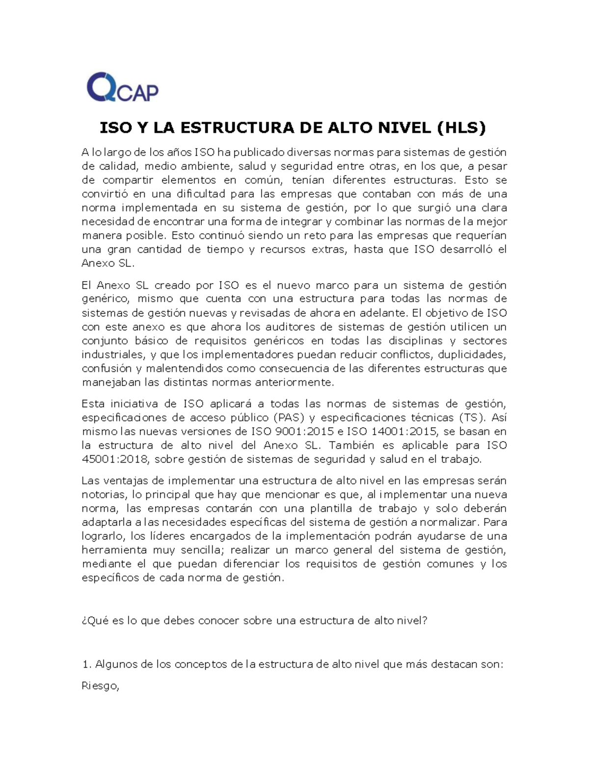 Estructura de Alto Nivel (HLS) en Normas ISO: Un Enfoque Integrado ...