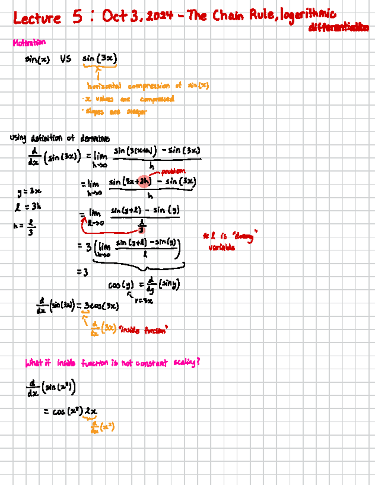 Math 100 Lecture 5 Notes - Lecture 5 : Oct 3 , 2024 - The Chain Rule ...