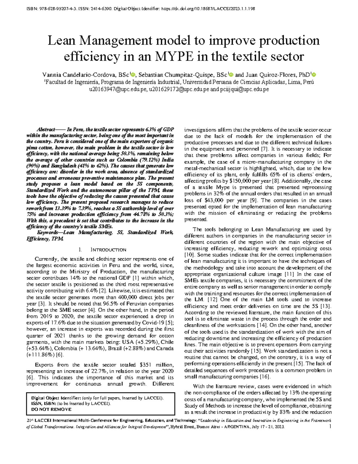 Lean Management Model for Enhancing Production Efficiency in Textile ...