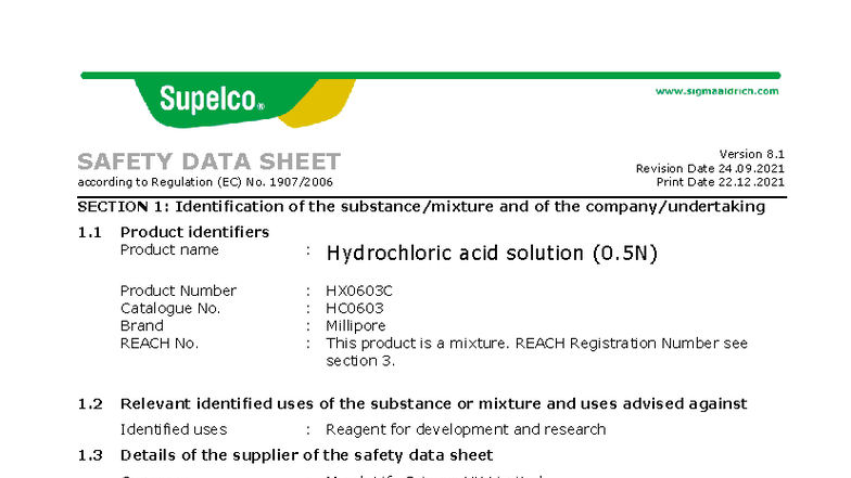 0.5N HCl SDS - Lab - Millipore- HX0603C Page 1 of 9 The life science ...