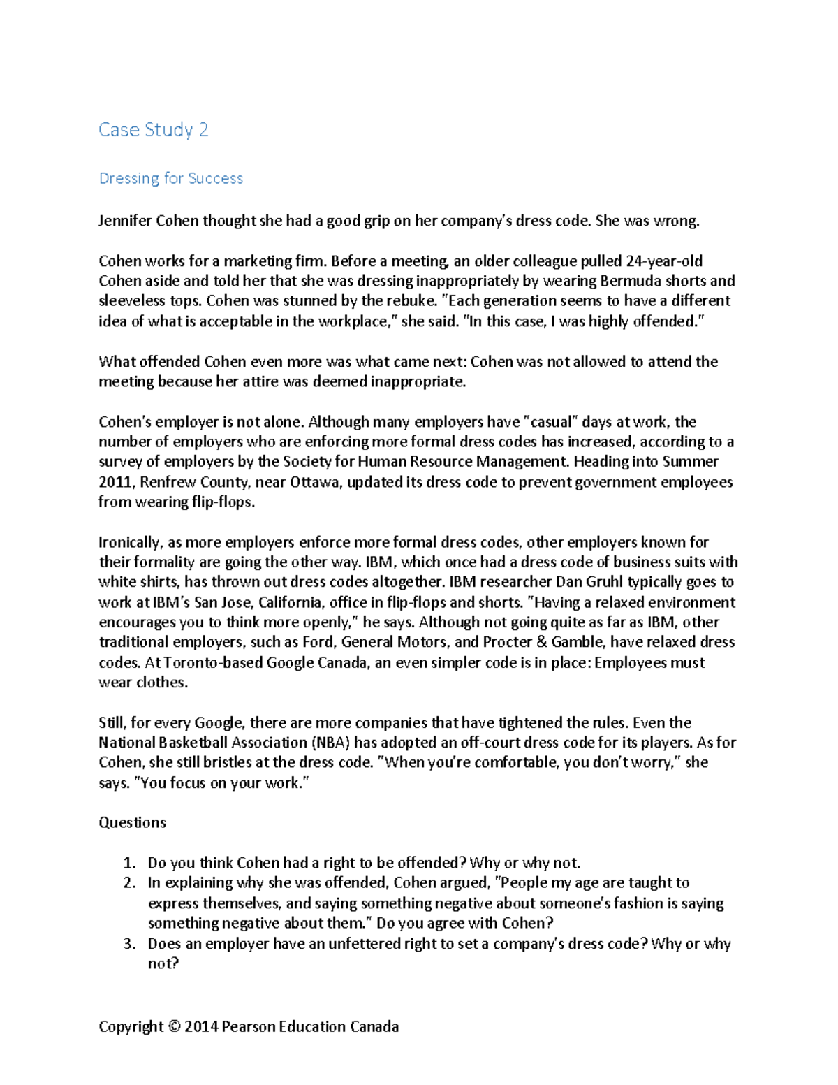 Case-study 2 - Case study assignment - Copyright © 2014 Pearson ...