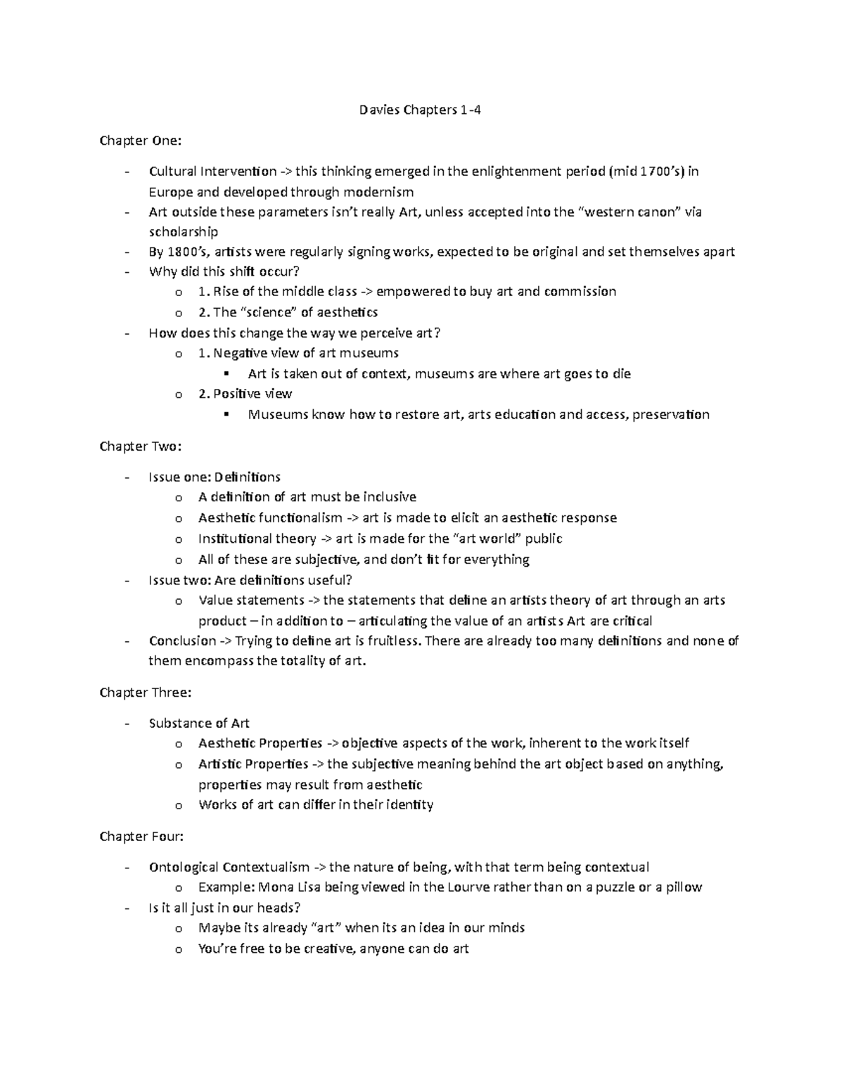 Davies Readings Notes: Chapters 1-4 Analysis and Key Concepts - Studocu