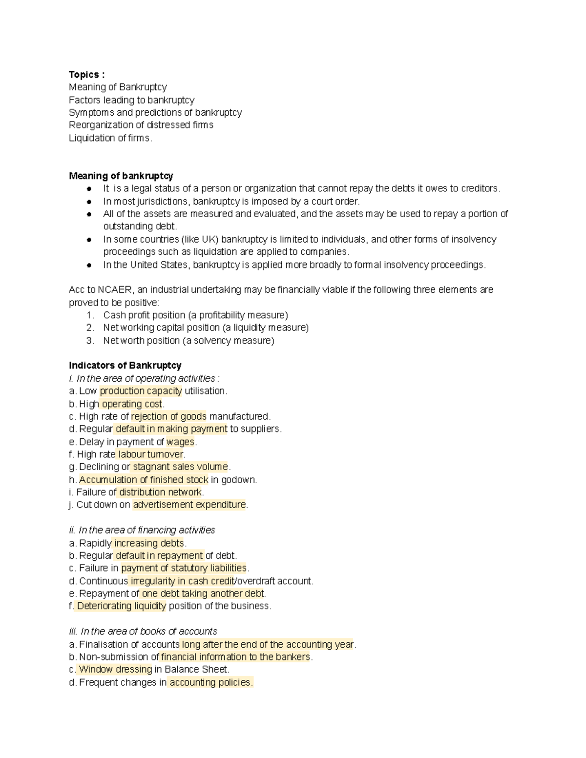 Bankruptcy: Causes, Indicators, and Z-Score Analysis for Firms - Studocu