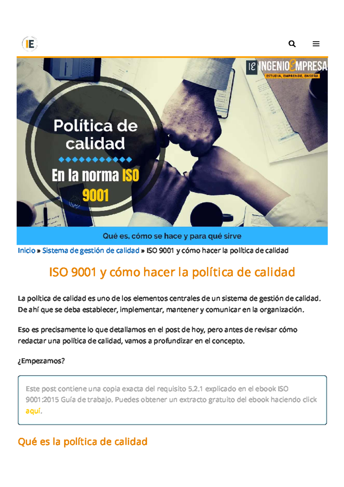 ISO 9001 y cómo hacer la política de calidad PASO a PASO - Inicio ...