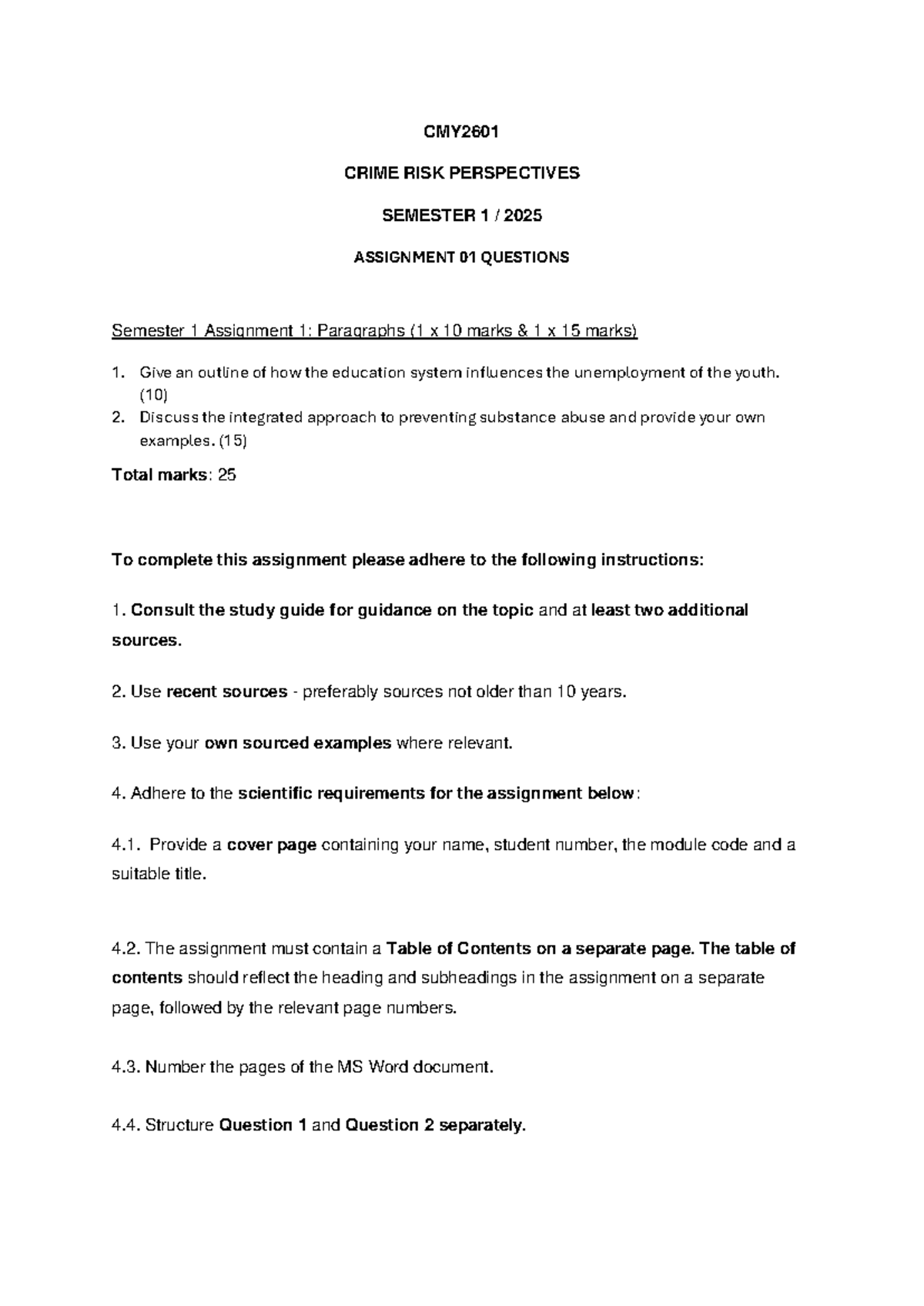 CMY2601 Semester 1 2025 Assignment 1: Crime Risk Perspectives - Studocu