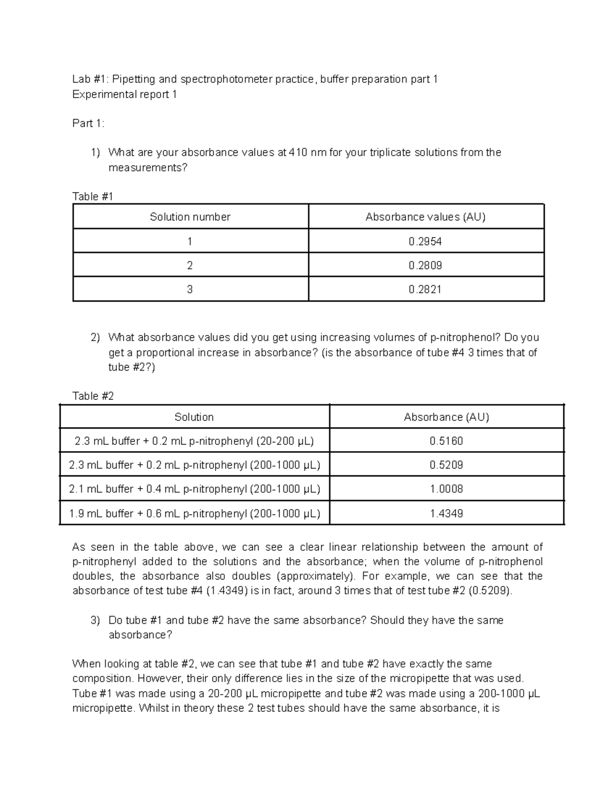Biochem lab 1 pdf - Lab 1 - Lab #1: Pipetting and spectrophotometer ...