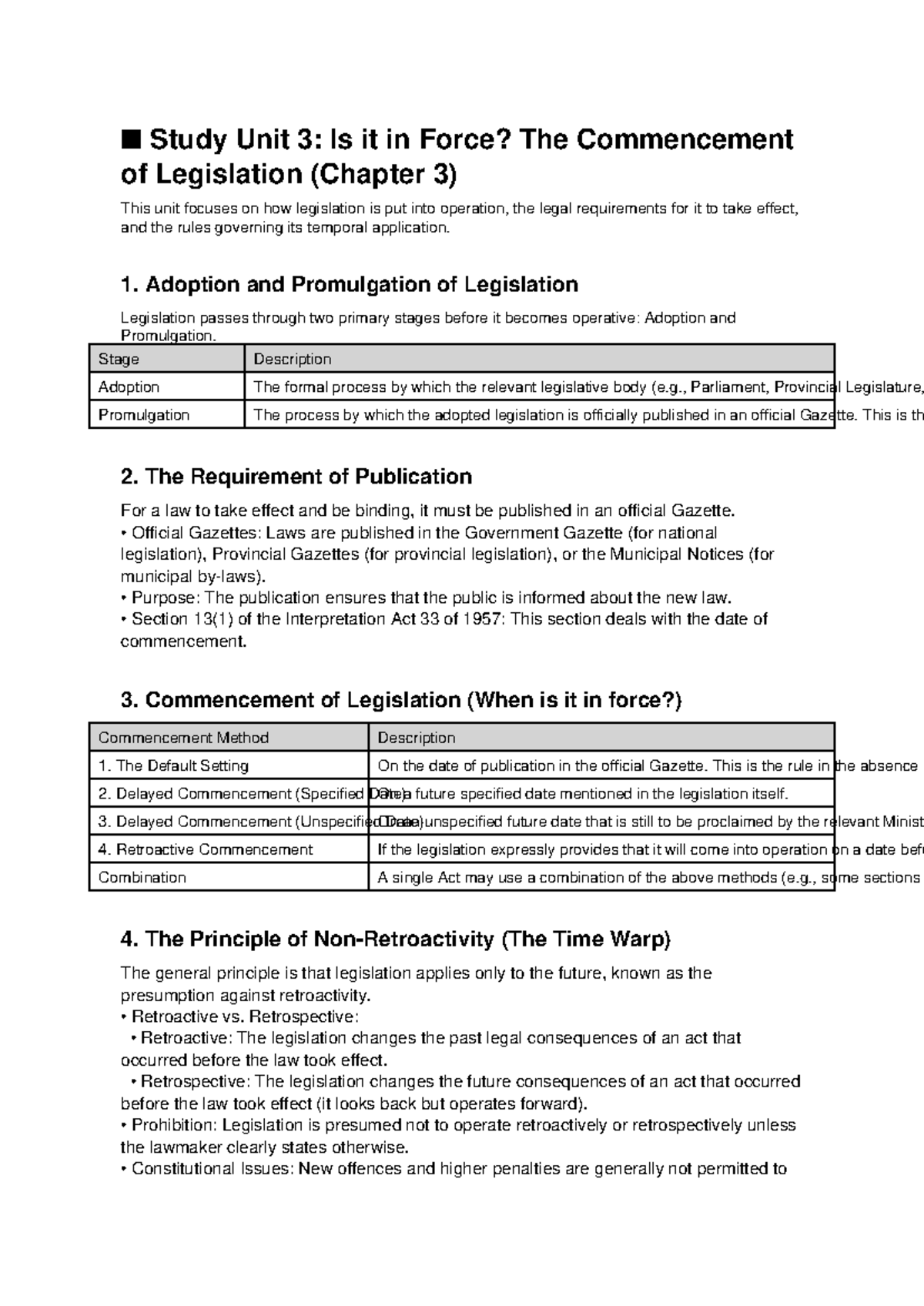 Study Notes: Unit 3 & 4 - Commencement and Changes in Legislation - Studocu