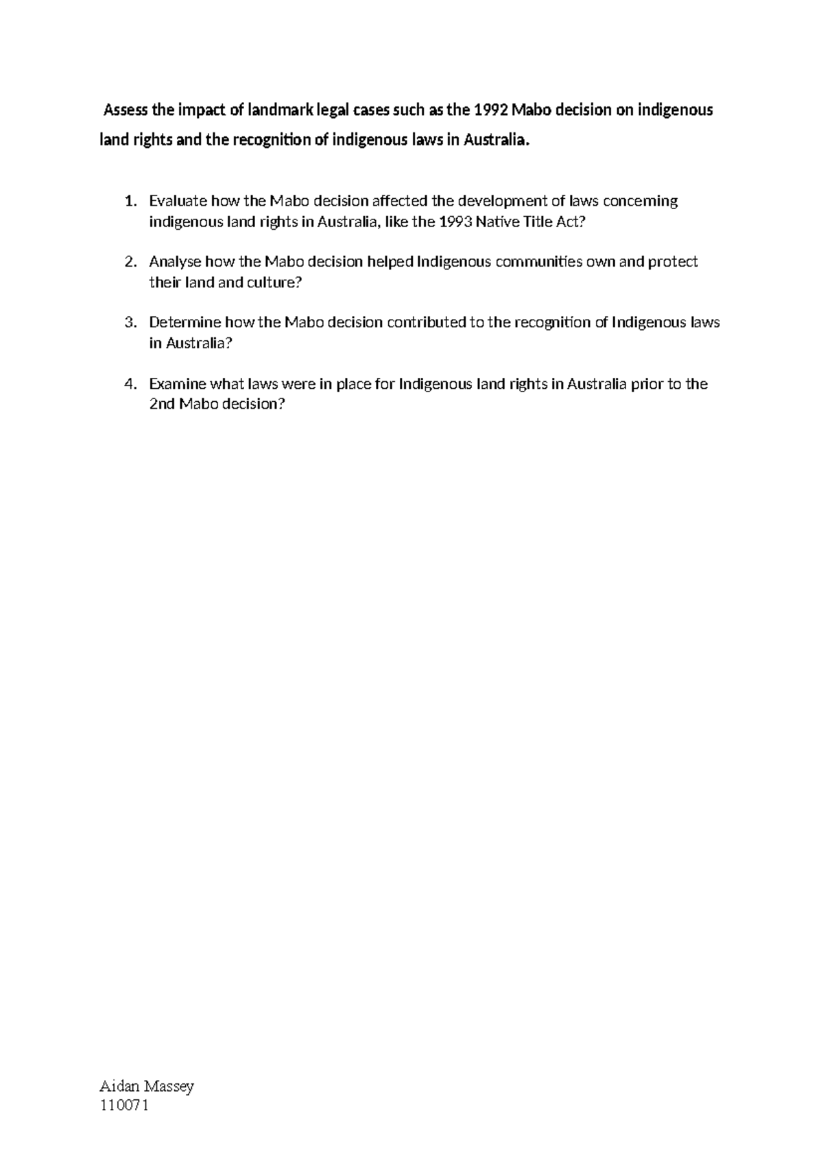 Modern History Assignment FIA3: The Mabo Decision's Impact on ...