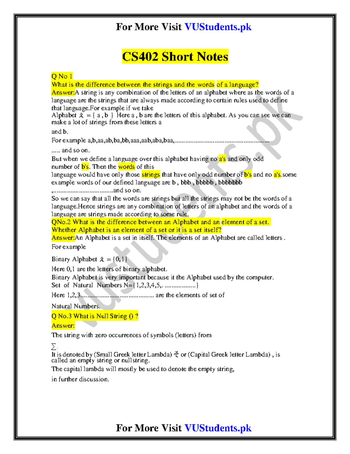CS402 Short Notes: Key Concepts for Final Term Exam - Studocu