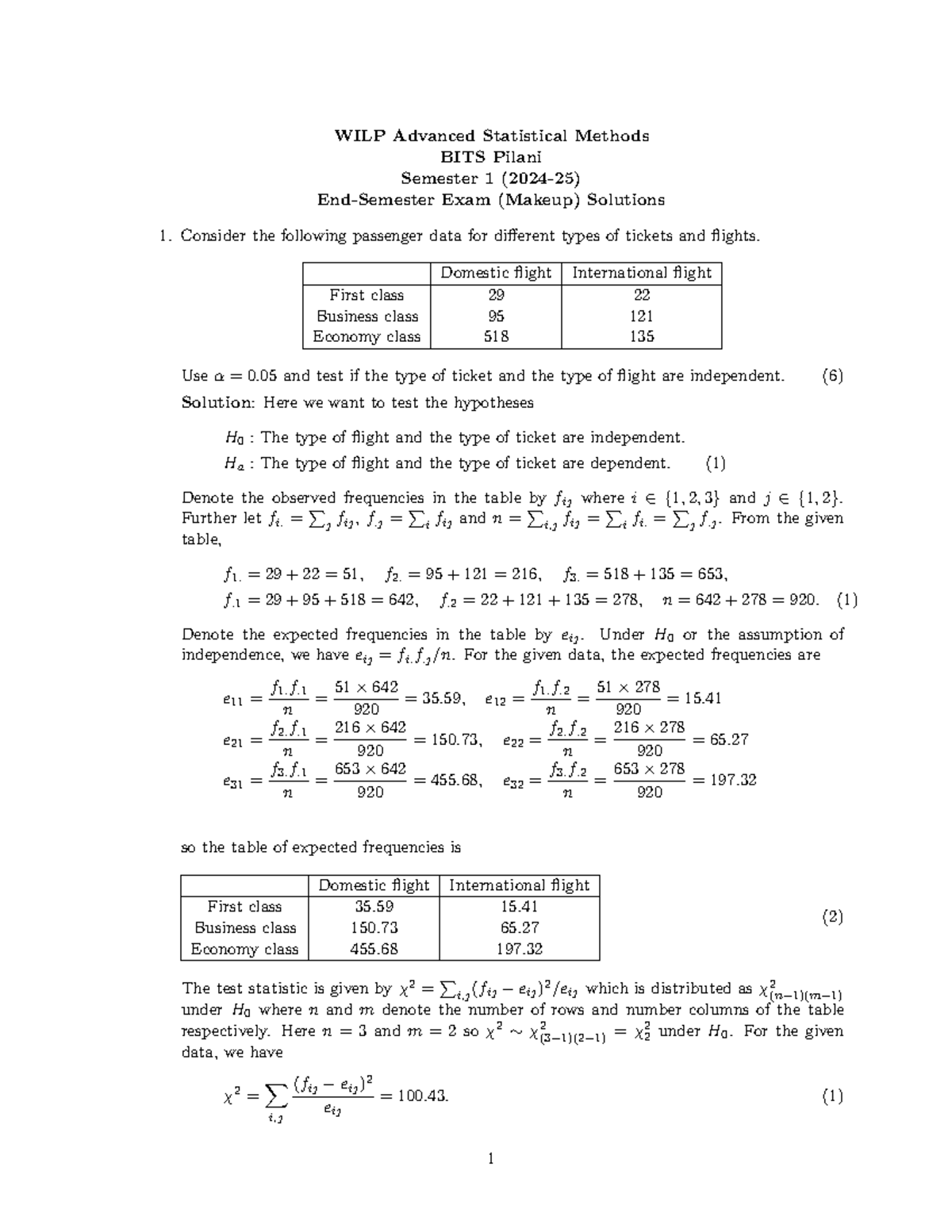 WILP Advanced Statistical Methods BITS Pilani Semester 1 Makeup Exam ...