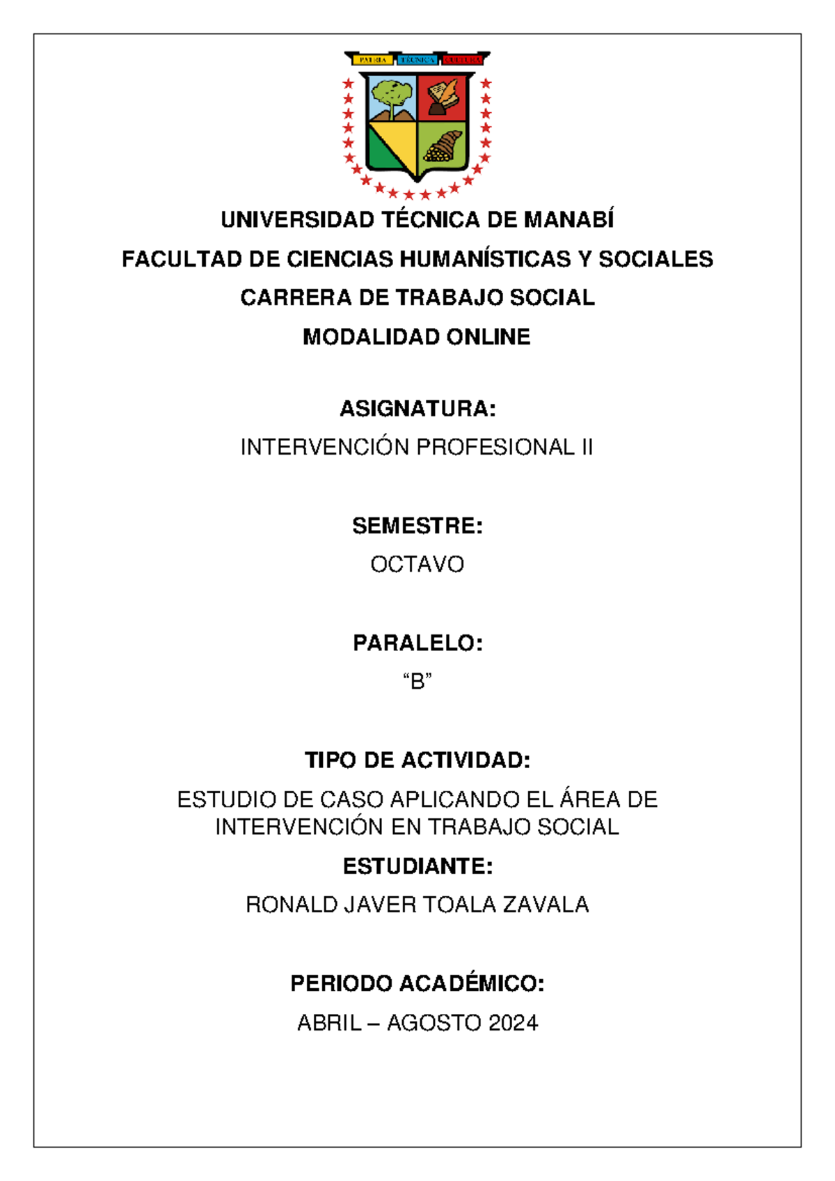 Estudio de Caso: Intervención Profesional II - Trabajo Social (Octavo) - Document Preview