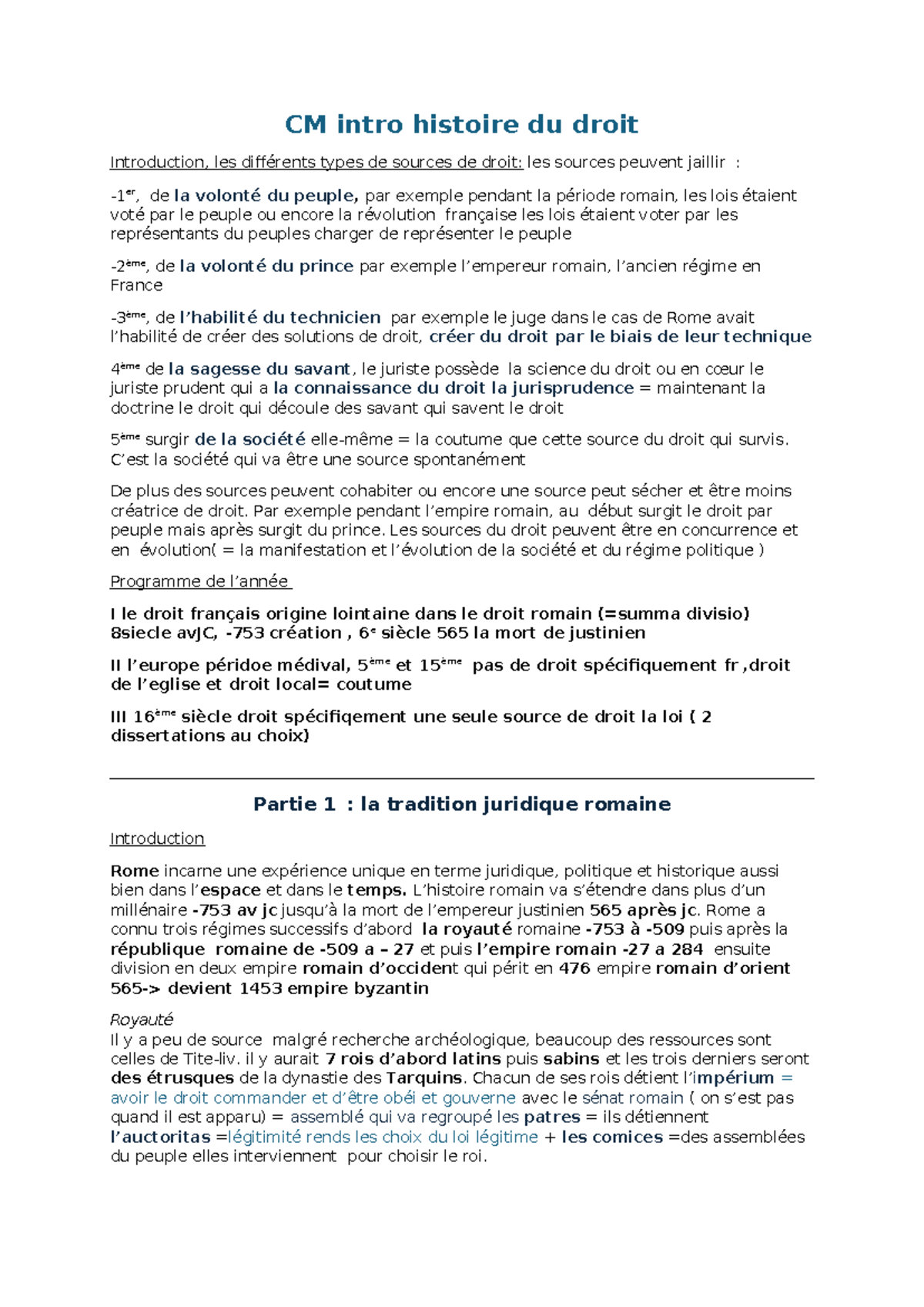 CM Histoire du Droit: Les Sources et Évolution du Droit Romain - Studocu