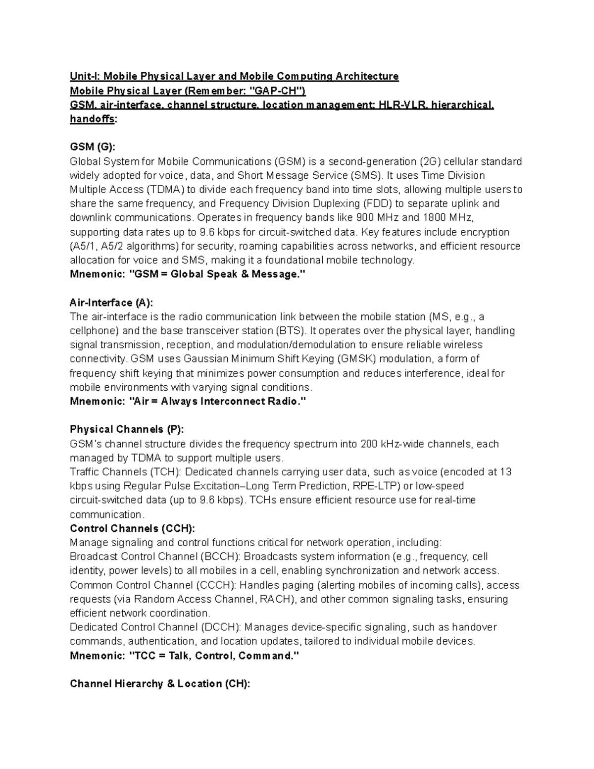 Mobile Computing Midterm Study Notes: GSM, WLAN, and Bluetooth - Studocu