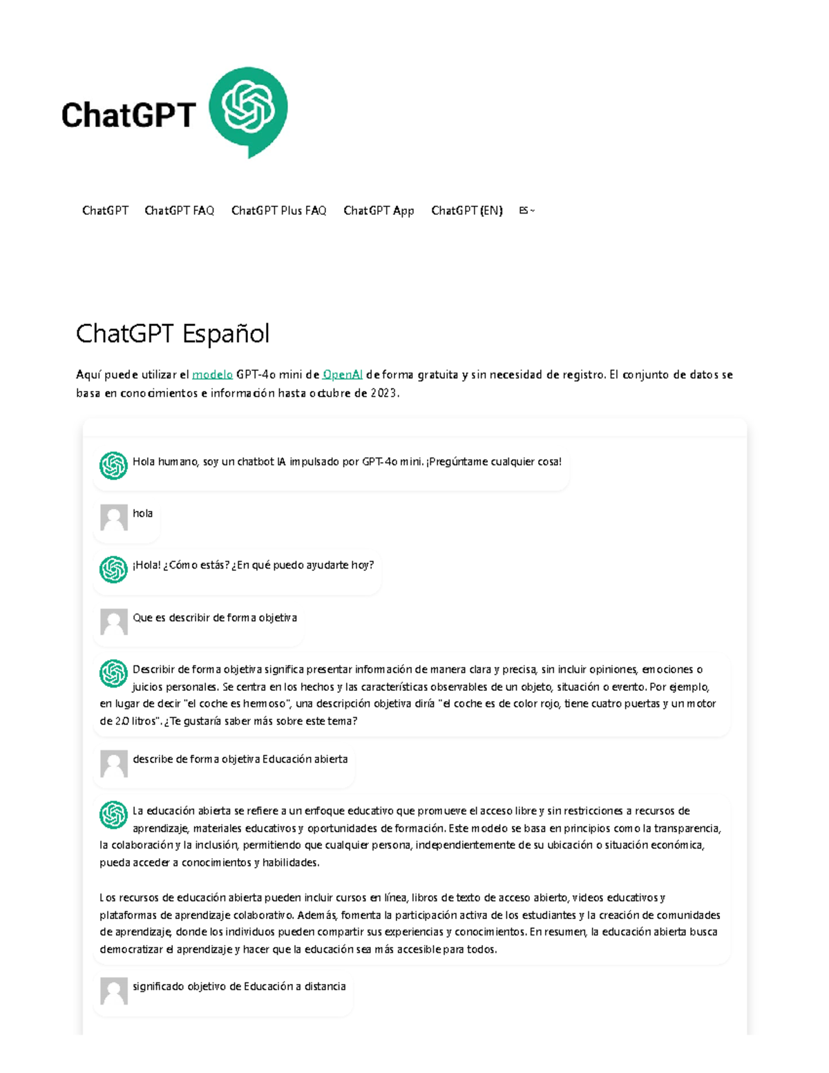 ChatGPT español gratis online y sin registro