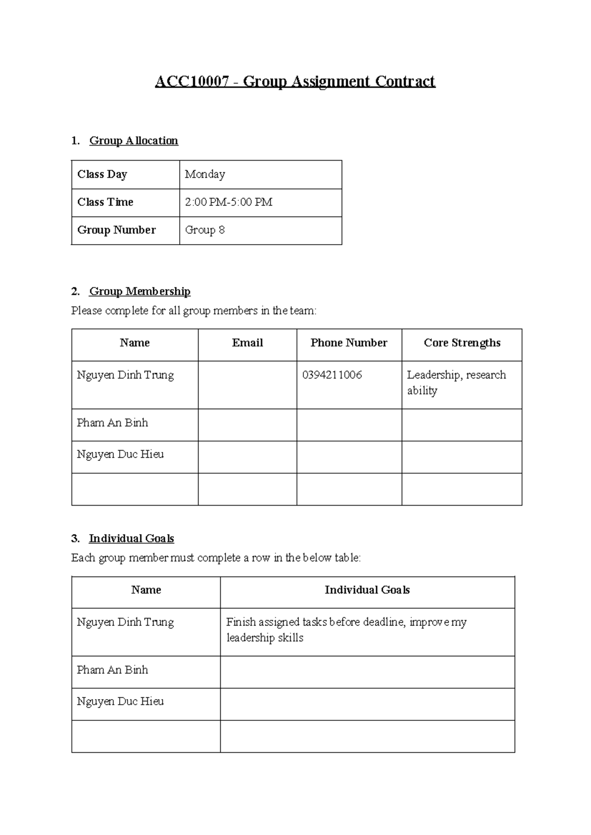 Group Assignment Contract - Group Allocation Class Day Monday Class ...