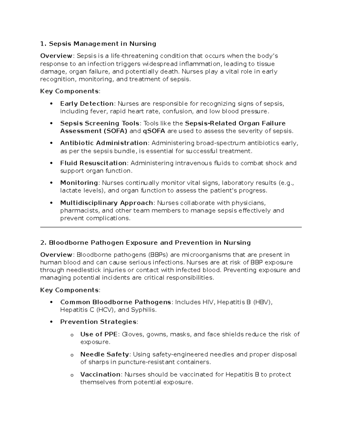 Sepsis Management in Nursing: Key Components and Best Practices - Studocu