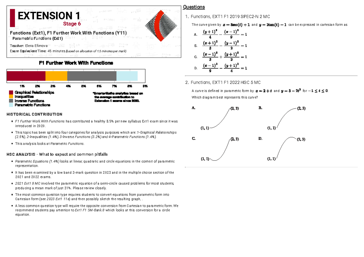 Parametric Functions - EXT1 F1 Analysis and Exam Prep - Studocu