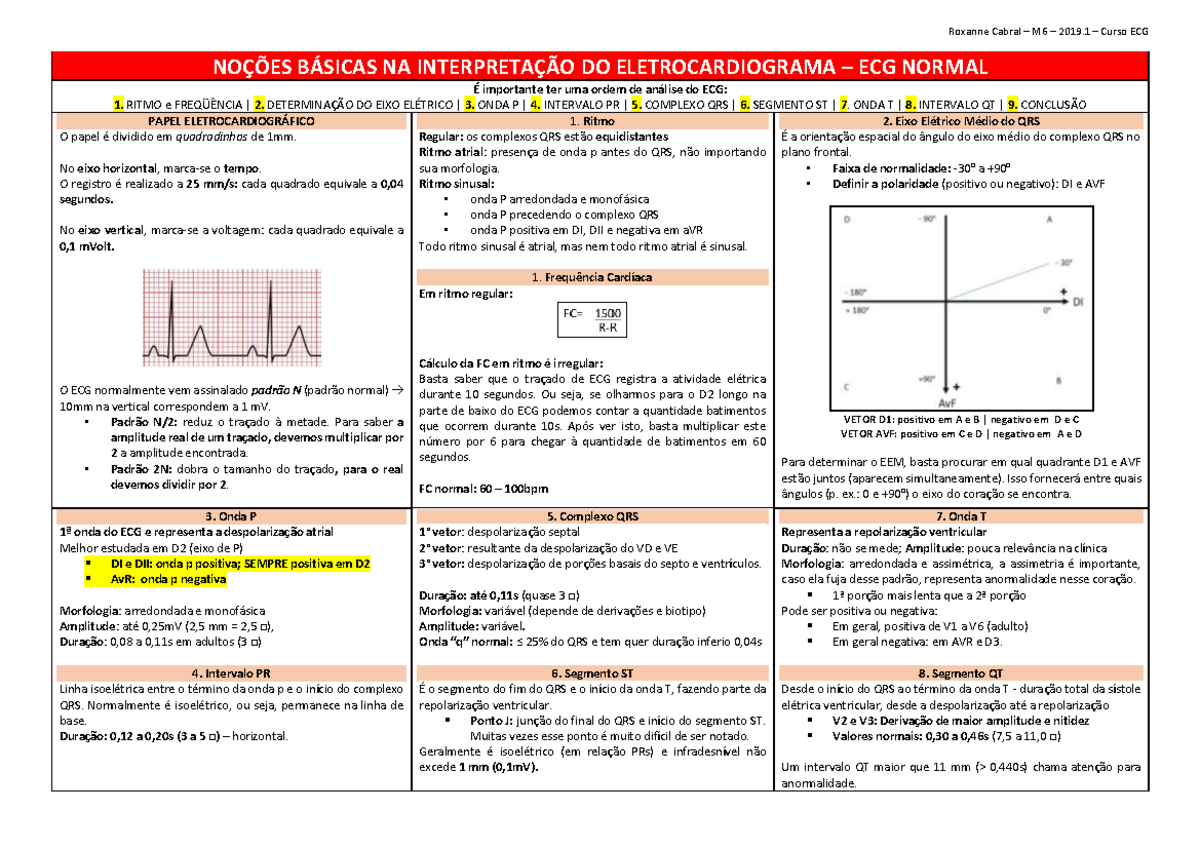 Noções Básicas de ECG: Interpretação de ECG Normal e Alterado - Studocu