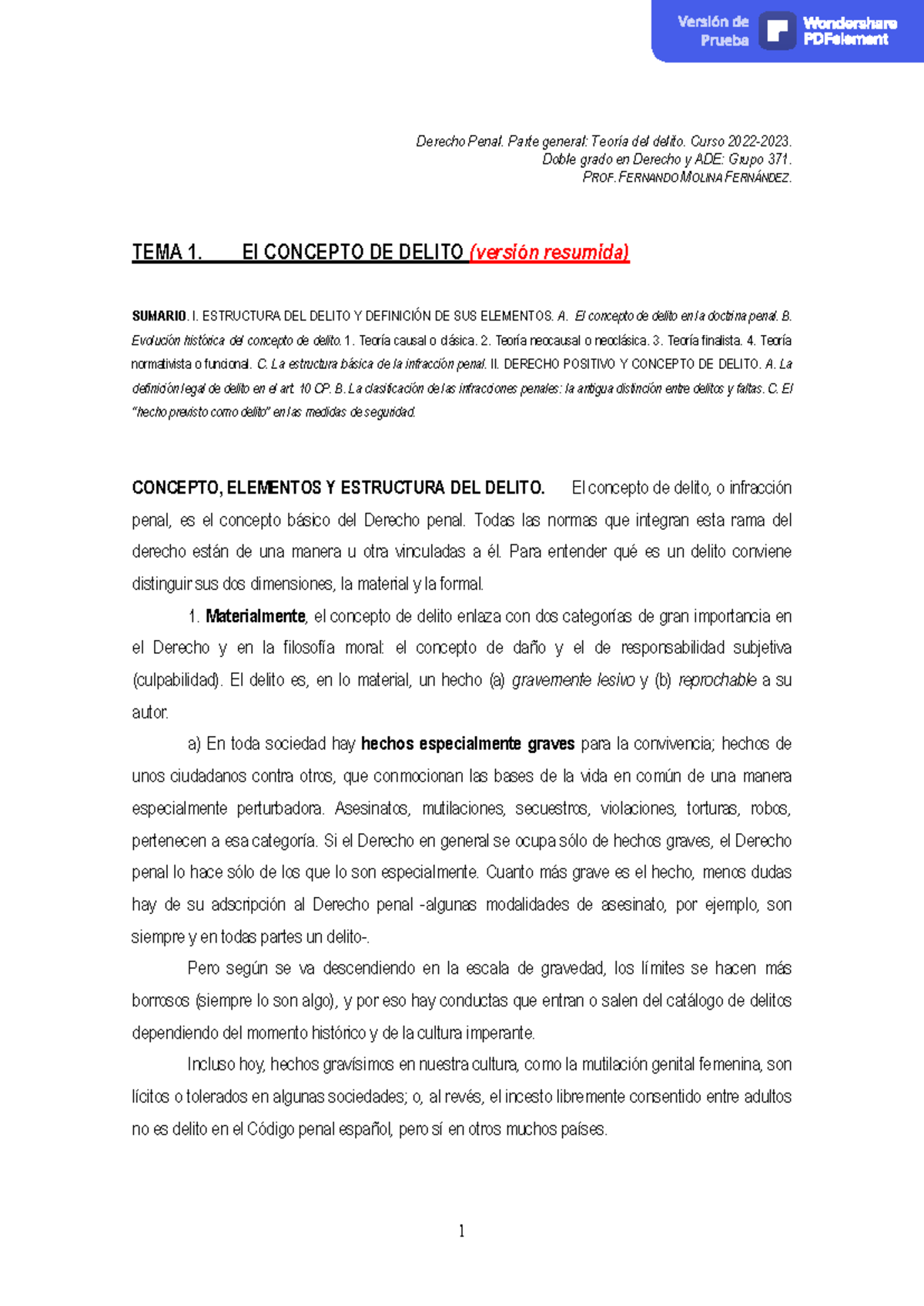 TEMA 1: Concepto y Estructura del Delito - Derecho Penal 2022-2023 ...