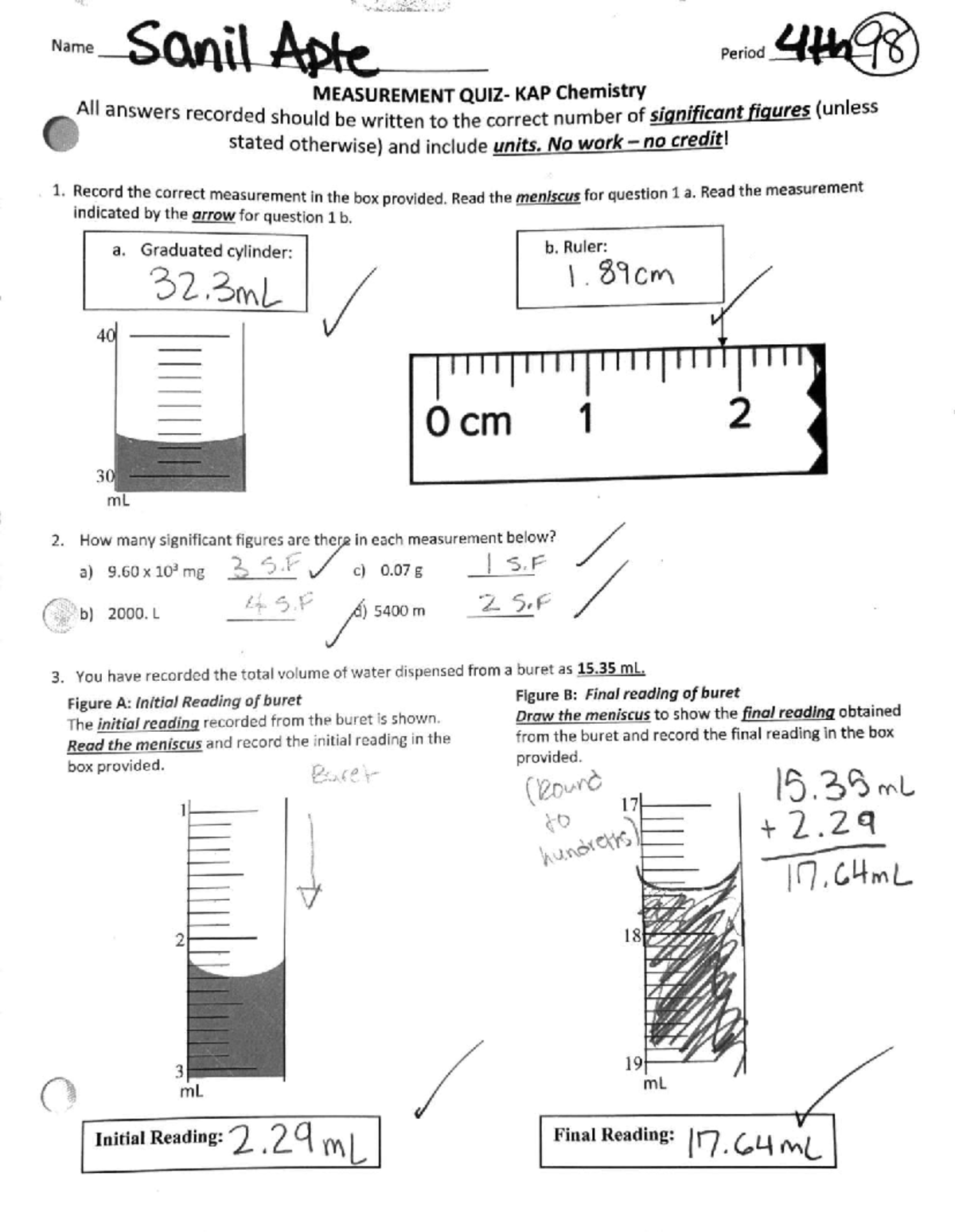 Jordan HS Measurements Quiz - Significant Figures & Units - Studocu